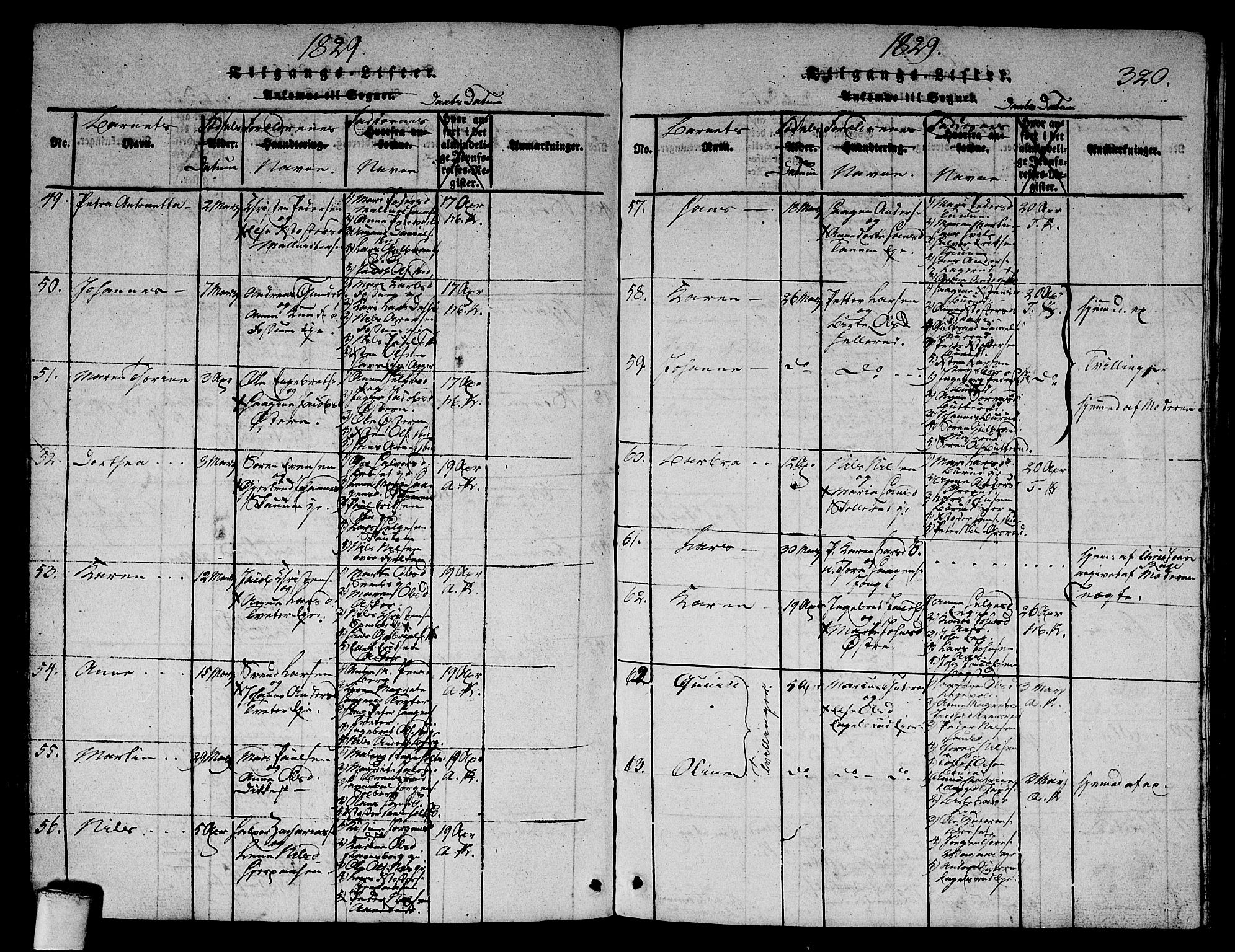 Asker prestekontor Kirkebøker, AV/SAO-A-10256a/G/Ga/L0001: Klokkerbok nr. I 1, 1814-1830, s. 320