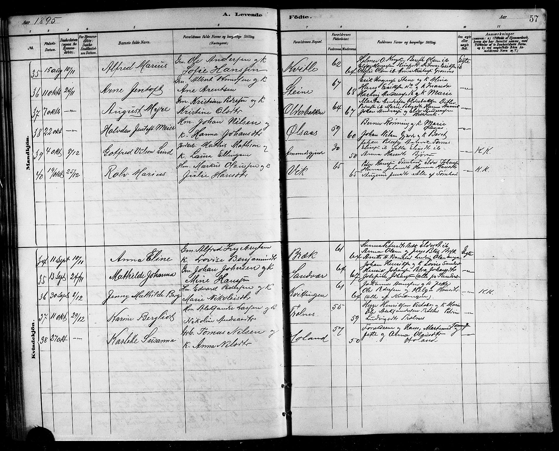 Ministerialprotokoller, klokkerbøker og fødselsregistre - Nordland, AV/SAT-A-1459/812/L0188: Klokkerbok nr. 812C06, 1884-1912, s. 57