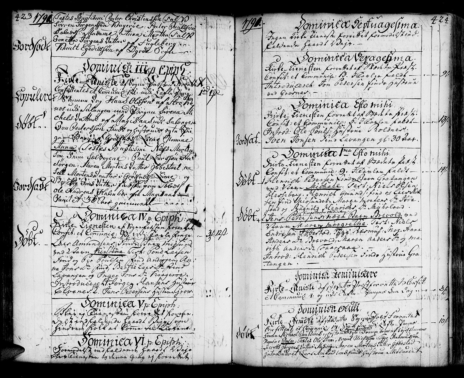 Ibestad sokneprestembete, AV/SATØ-S-0077/H/Ha/Haa/L0003kirke: Ministerialbok nr. 3, 1776-1801, s. 423-424