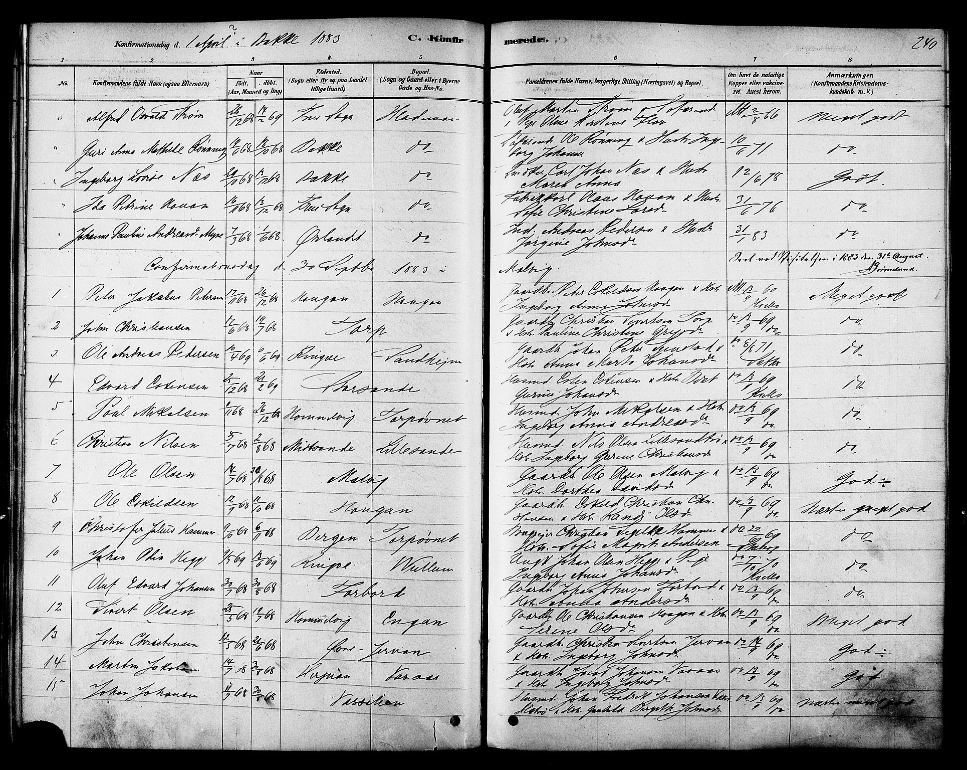 Ministerialprotokoller, klokkerbøker og fødselsregistre - Sør-Trøndelag, AV/SAT-A-1456/606/L0294: Ministerialbok nr. 606A09, 1878-1886, s. 240