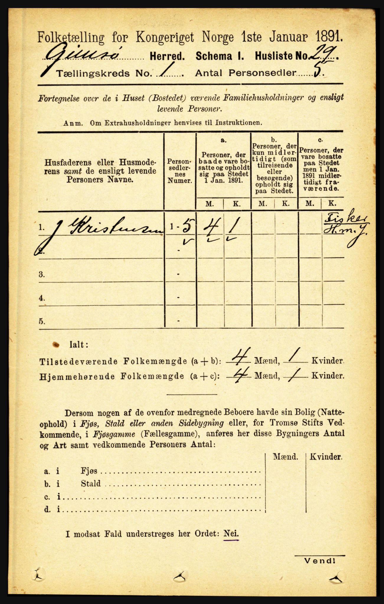 RA, Folketelling 1891 for 1864 Gimsøy herred, 1891, s. 50