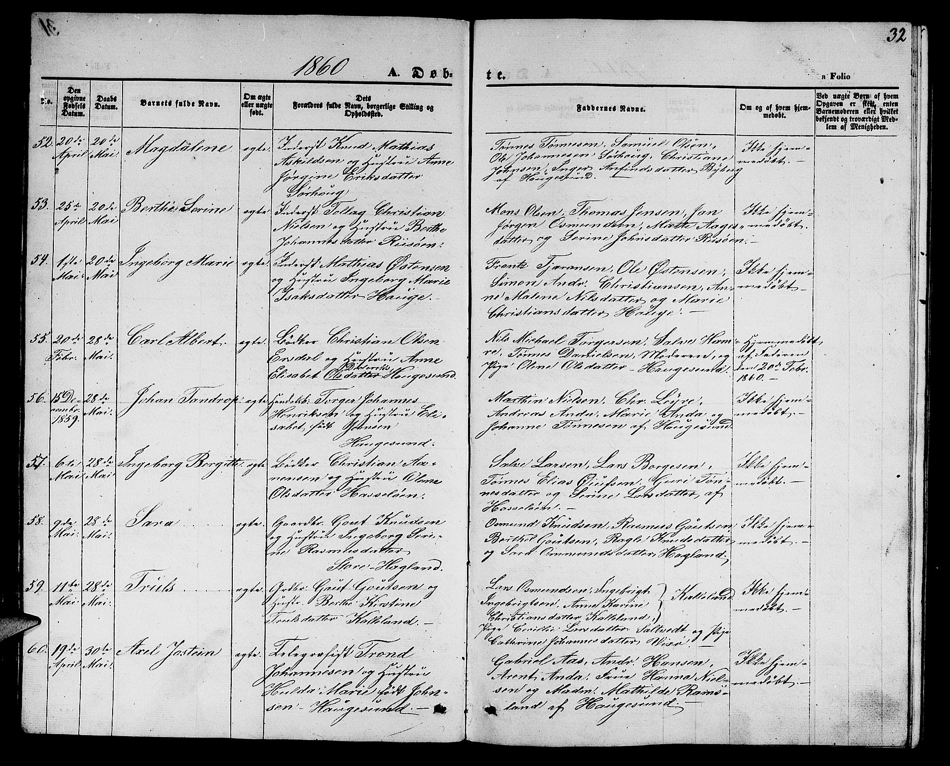 Torvastad sokneprestkontor, AV/SAST-A -101857/H/Ha/Hab/L0006: Klokkerbok nr. B 6, 1858-1867, s. 32