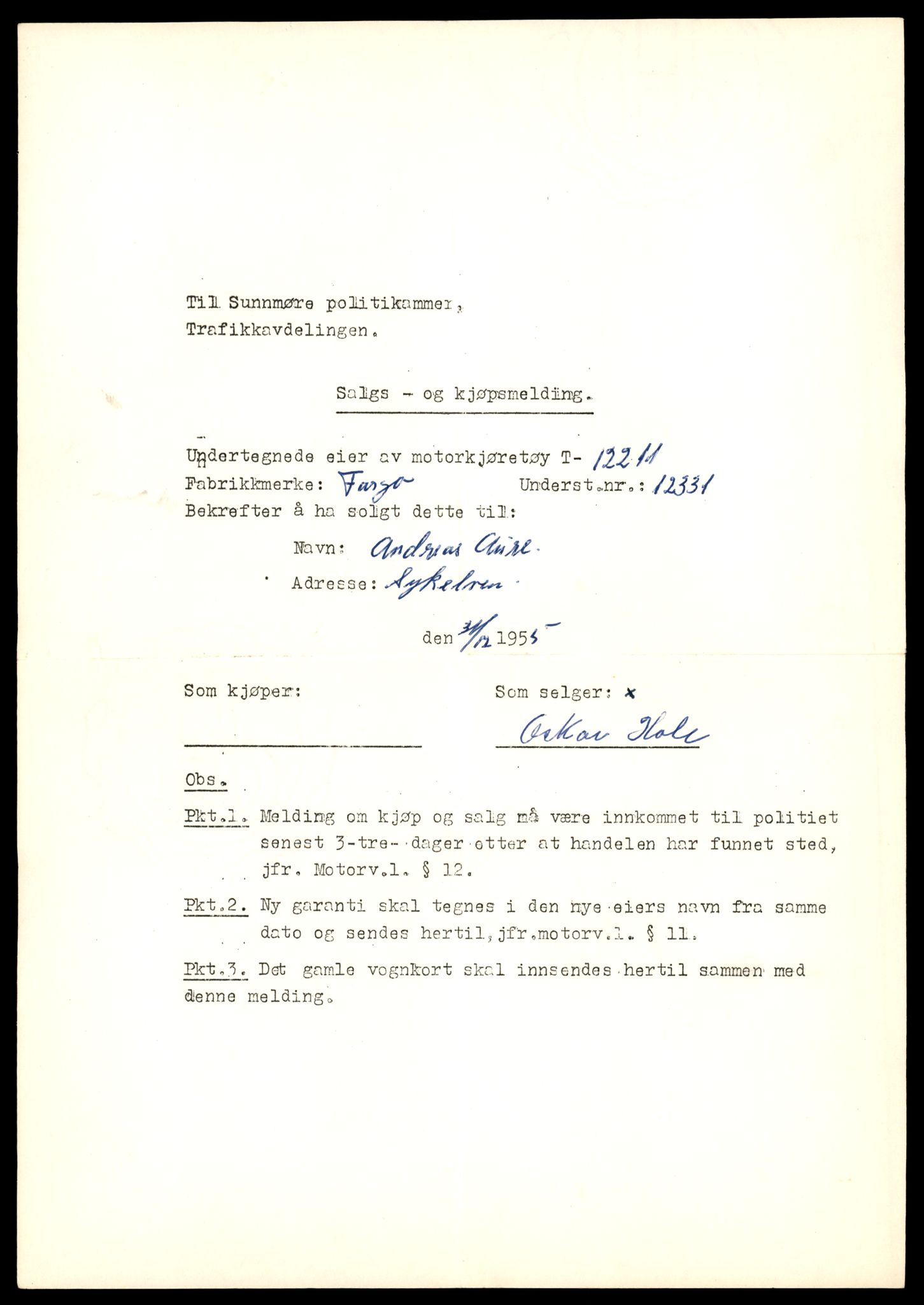 Møre og Romsdal vegkontor - Ålesund trafikkstasjon, AV/SAT-A-4099/F/Fe/L0033: Registreringskort for kjøretøy T 12151 - T 12474, 1927-1998, s. 1479