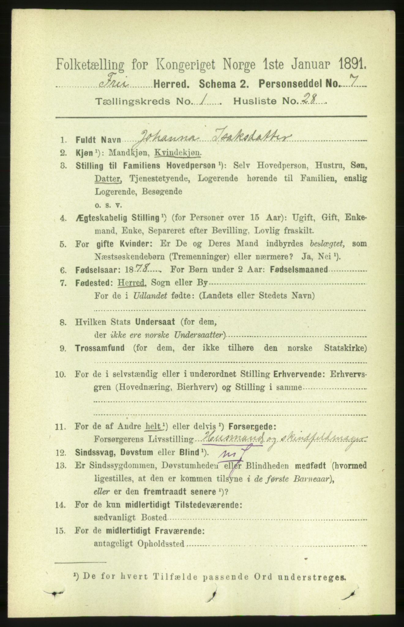 RA, Folketelling 1891 for 1556 Frei herred, 1891, s. 298