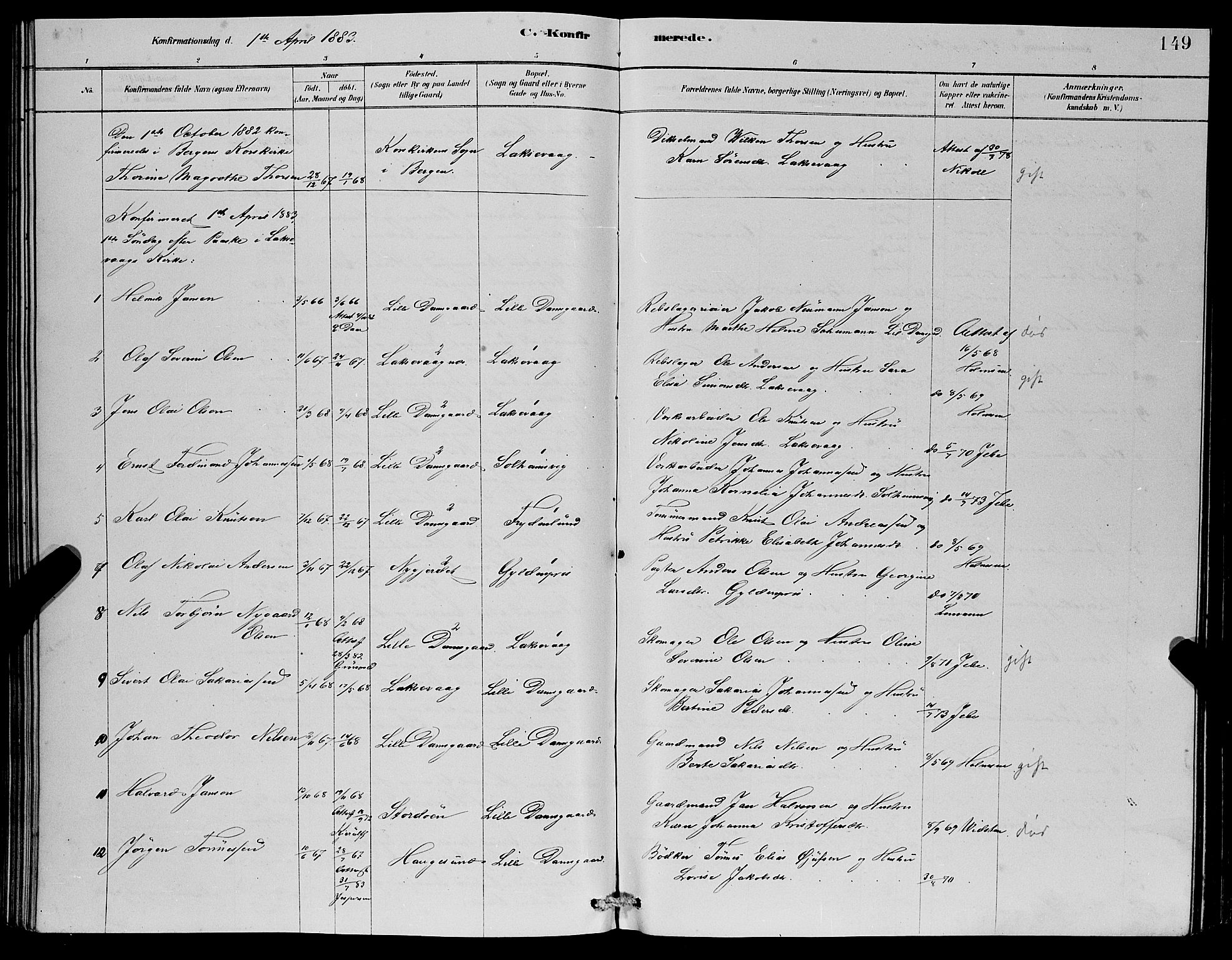Laksevåg Sokneprestembete, AV/SAB-A-76501/H/Ha/Hab/Haba/L0002: Klokkerbok nr. A 2, 1877-1887, s. 149