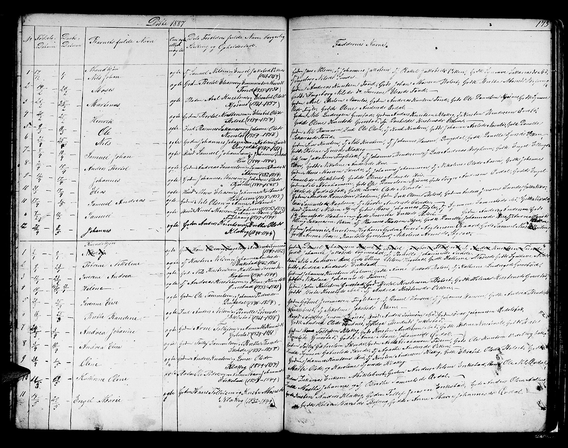 Jølster sokneprestembete, AV/SAB-A-80701/H/Hab/Habb/L0001: Klokkerbok nr. B 1, 1853-1887, s. 173