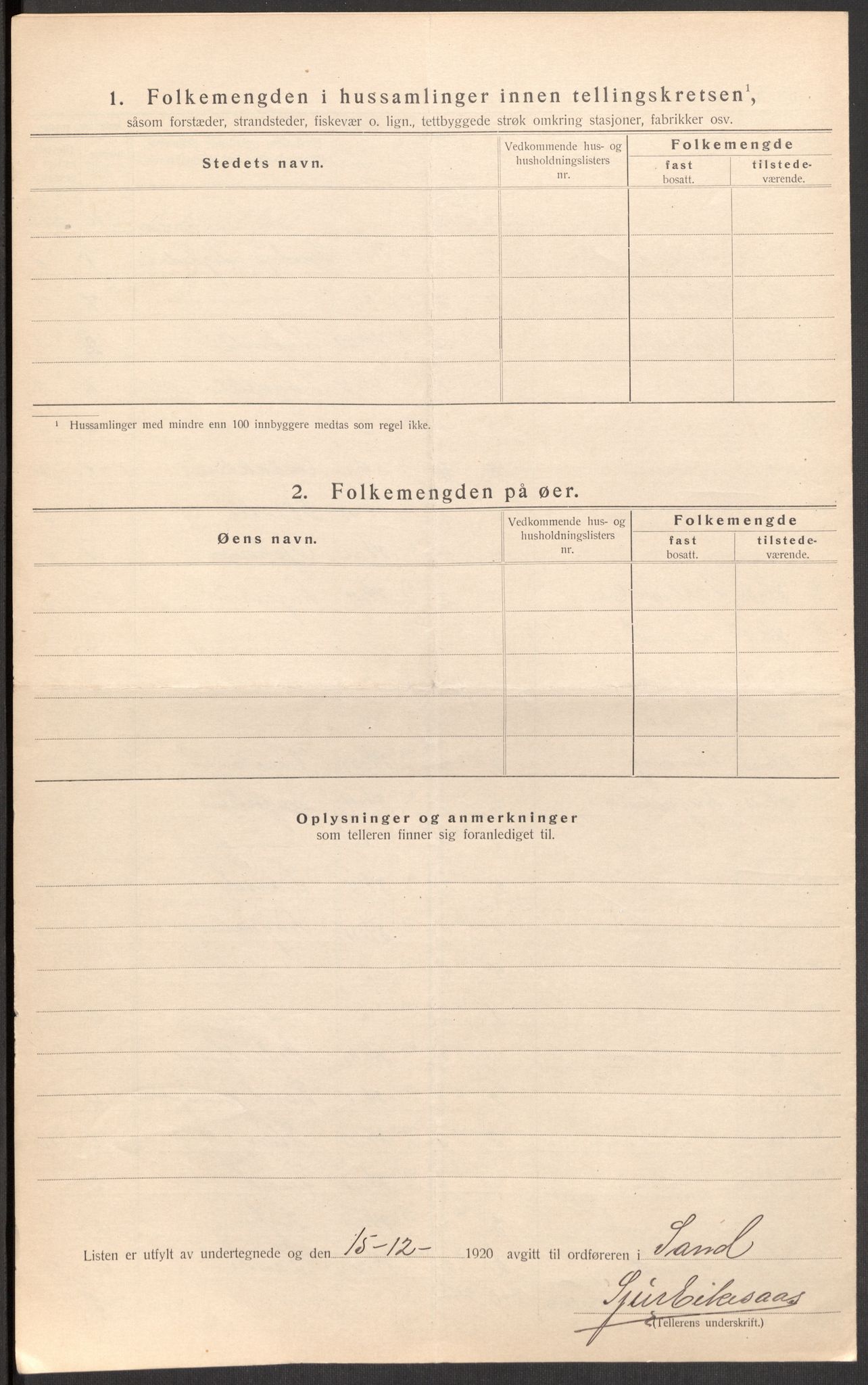 SAST, Folketelling 1920 for 1136 Sand herred, 1920, s. 26