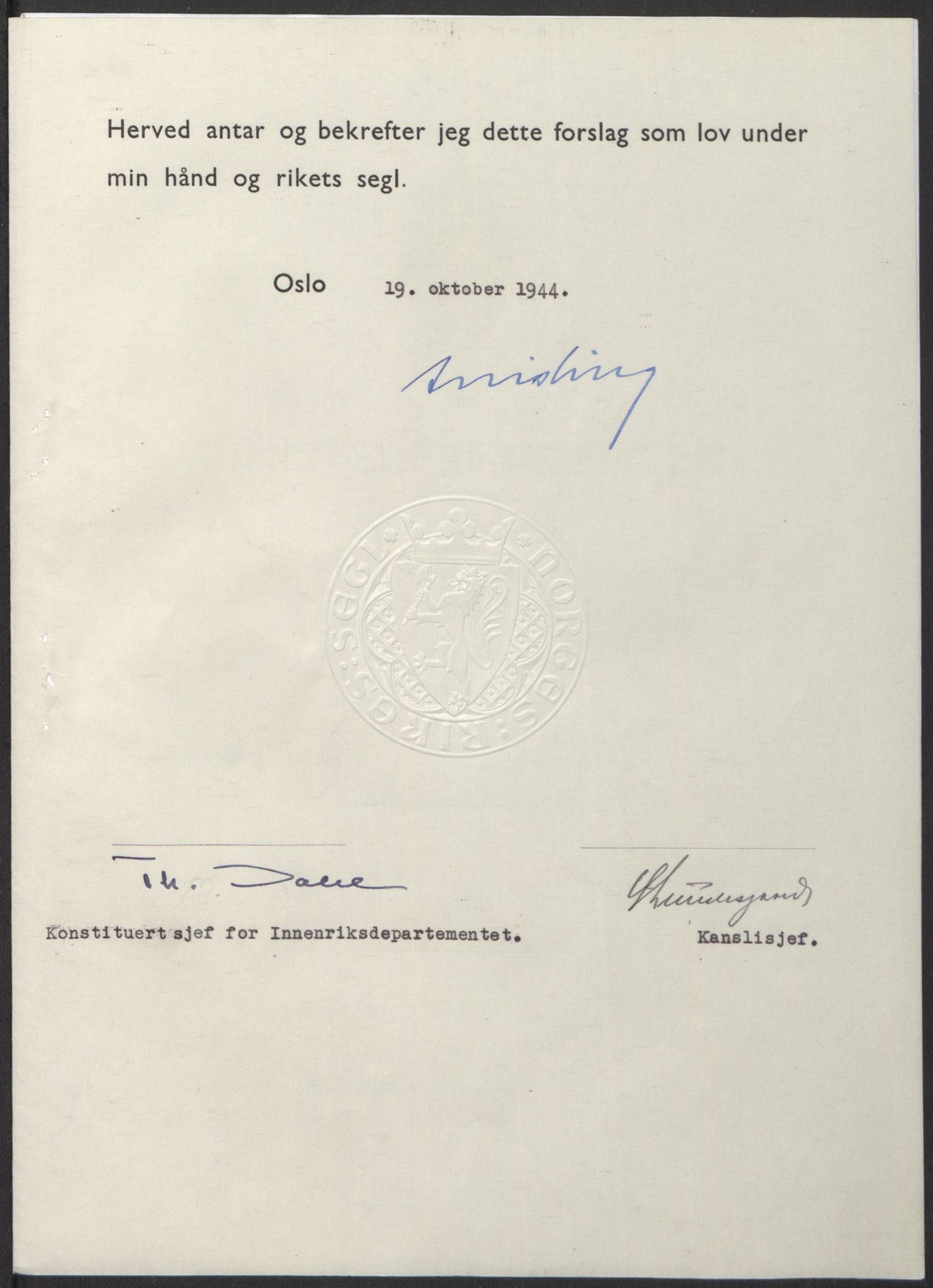 NS-administrasjonen 1940-1945 (Statsrådsekretariatet, de kommisariske statsråder mm), RA/S-4279/D/Db/L0100: Lover, 1944, s. 508