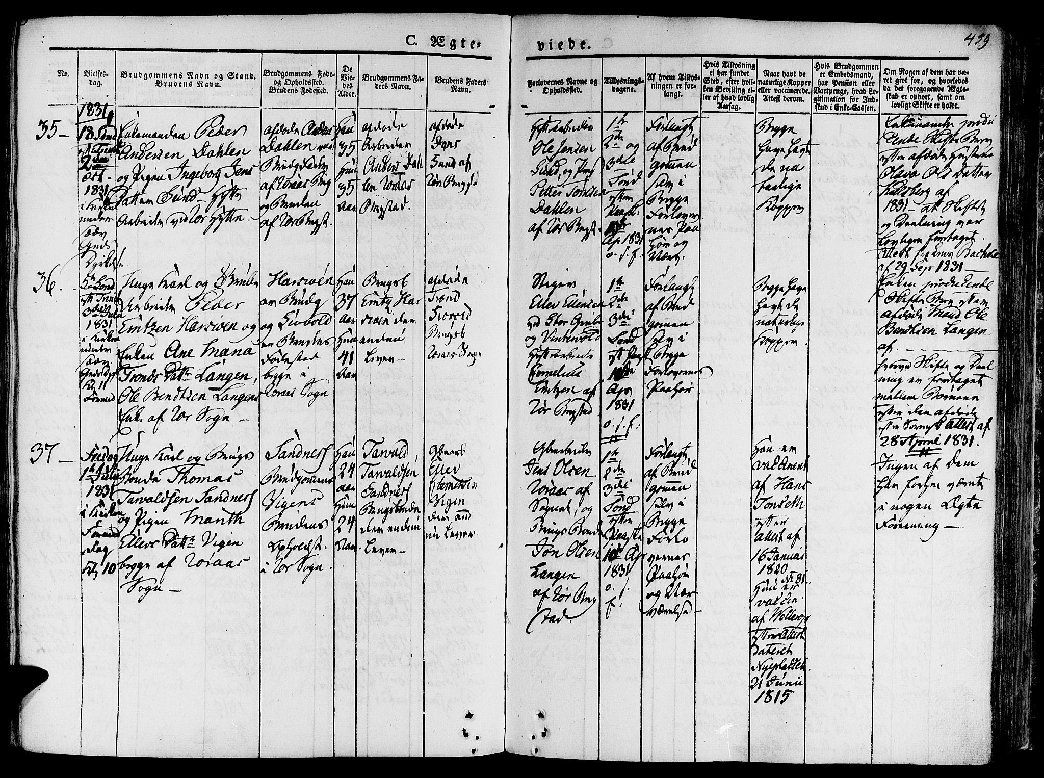 Ministerialprotokoller, klokkerbøker og fødselsregistre - Sør-Trøndelag, AV/SAT-A-1456/681/L0930: Ministerialbok nr. 681A08, 1829-1844, s. 459