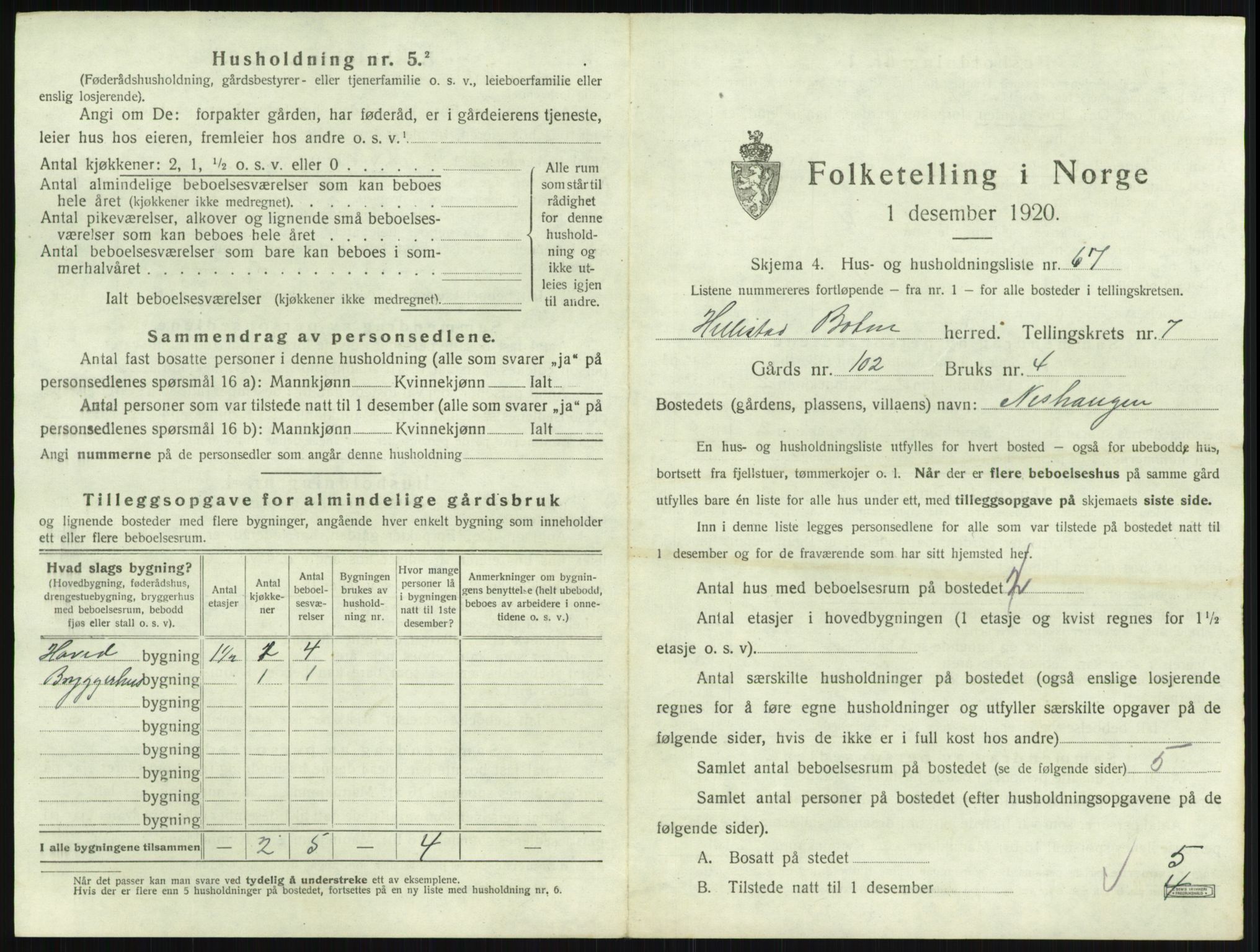 SAKO, Folketelling 1920 for 0715 Botne herred, 1920, s. 987