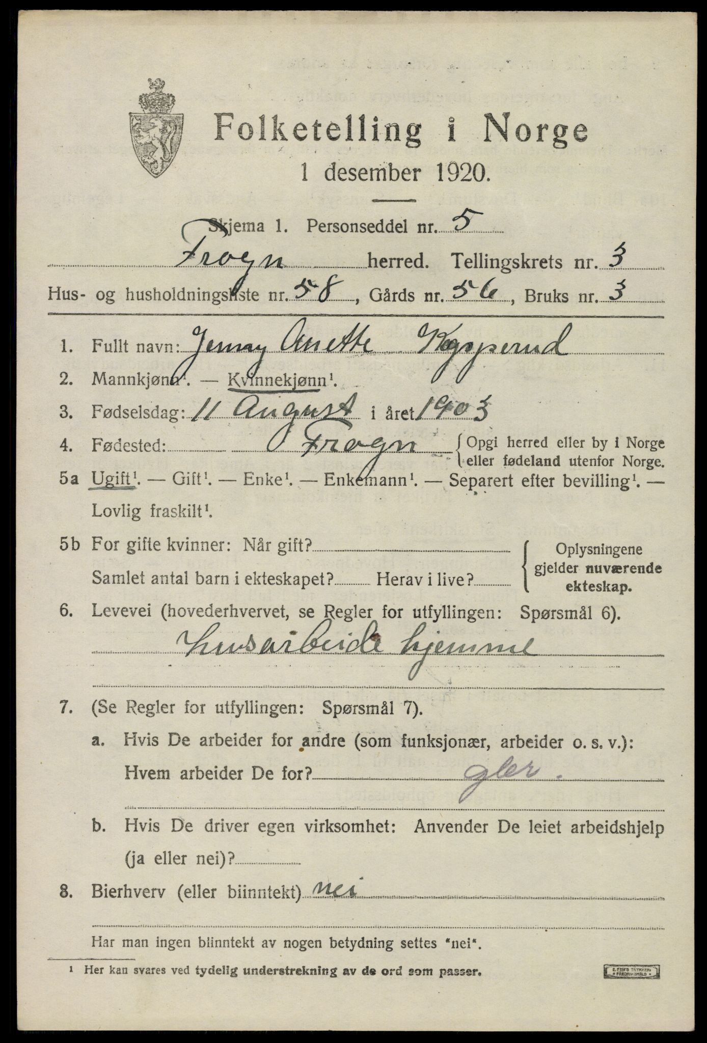 SAO, Folketelling 1920 for 0215 Frogn herred, 1920, s. 5079