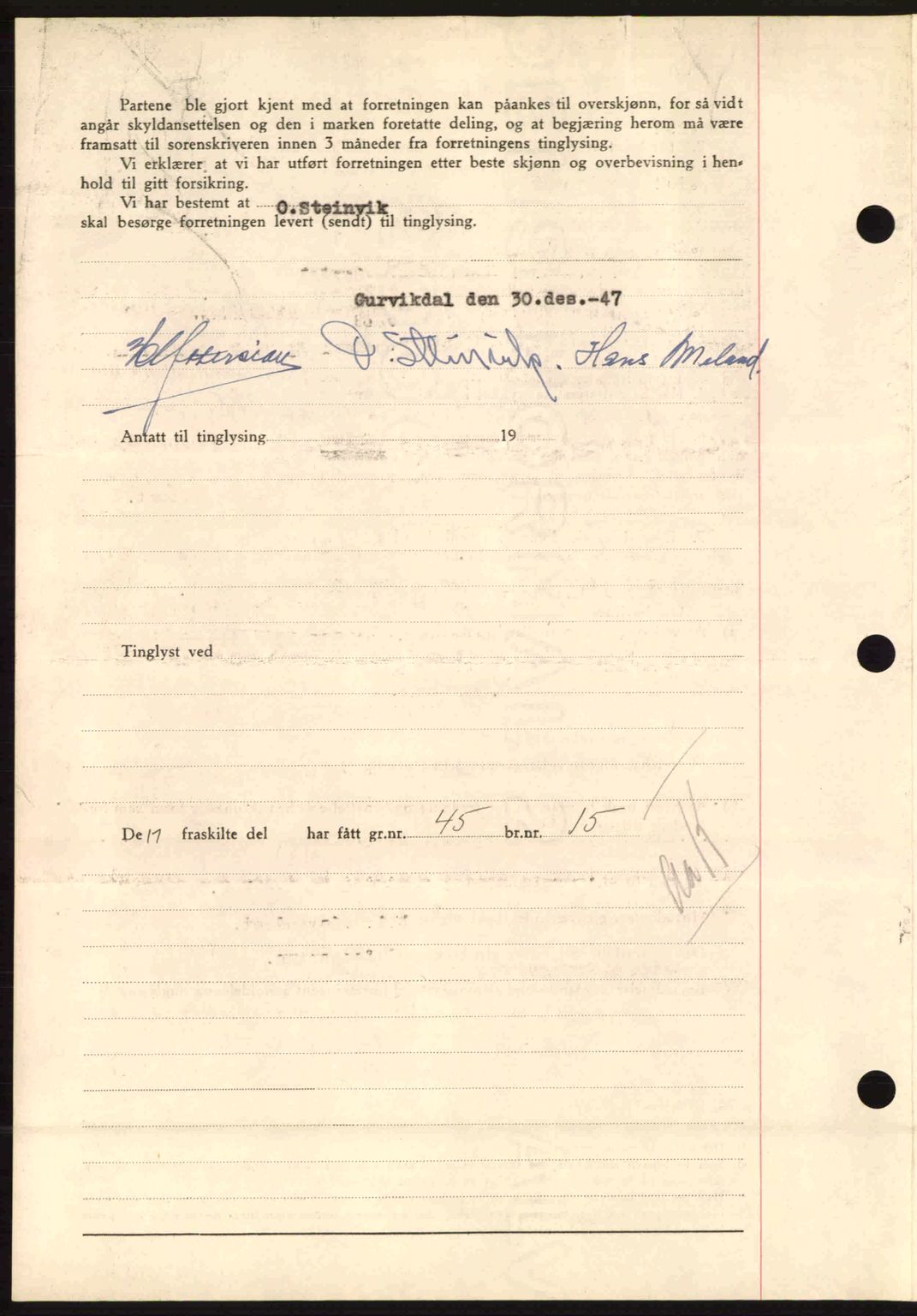 Hitra sorenskriveri, AV/SAT-A-0018/2/2C/2Ca: Pantebok nr. A5, 1947-1948, Dagboknr: 234/1948