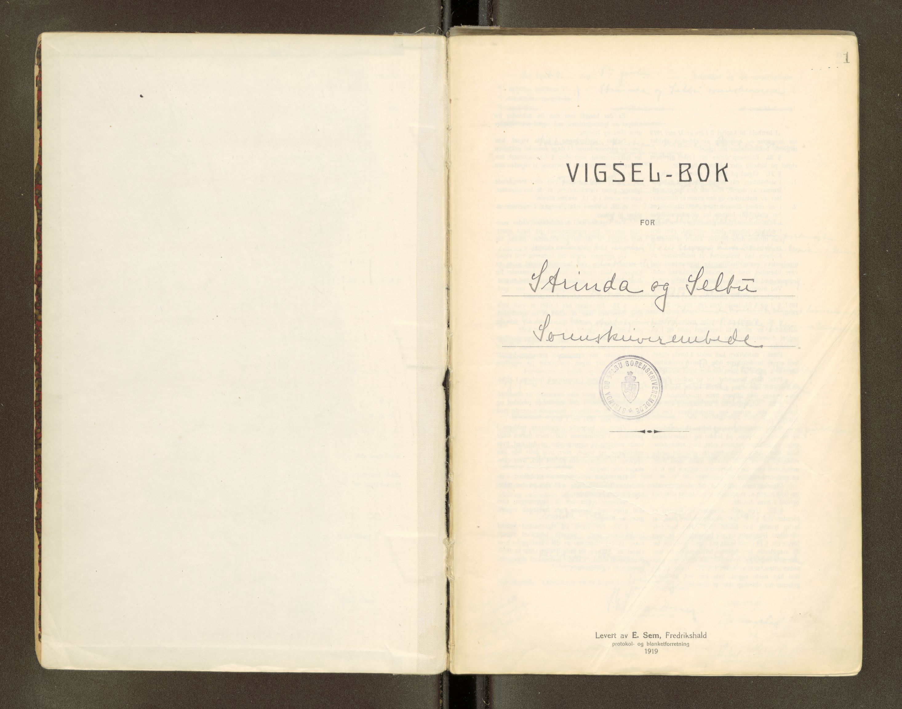 Strinda og Selbu sorenskriveri, AV/SAT-A-0015/6/6D/L0003: Vigselsbok, 1920-1942, s. 1