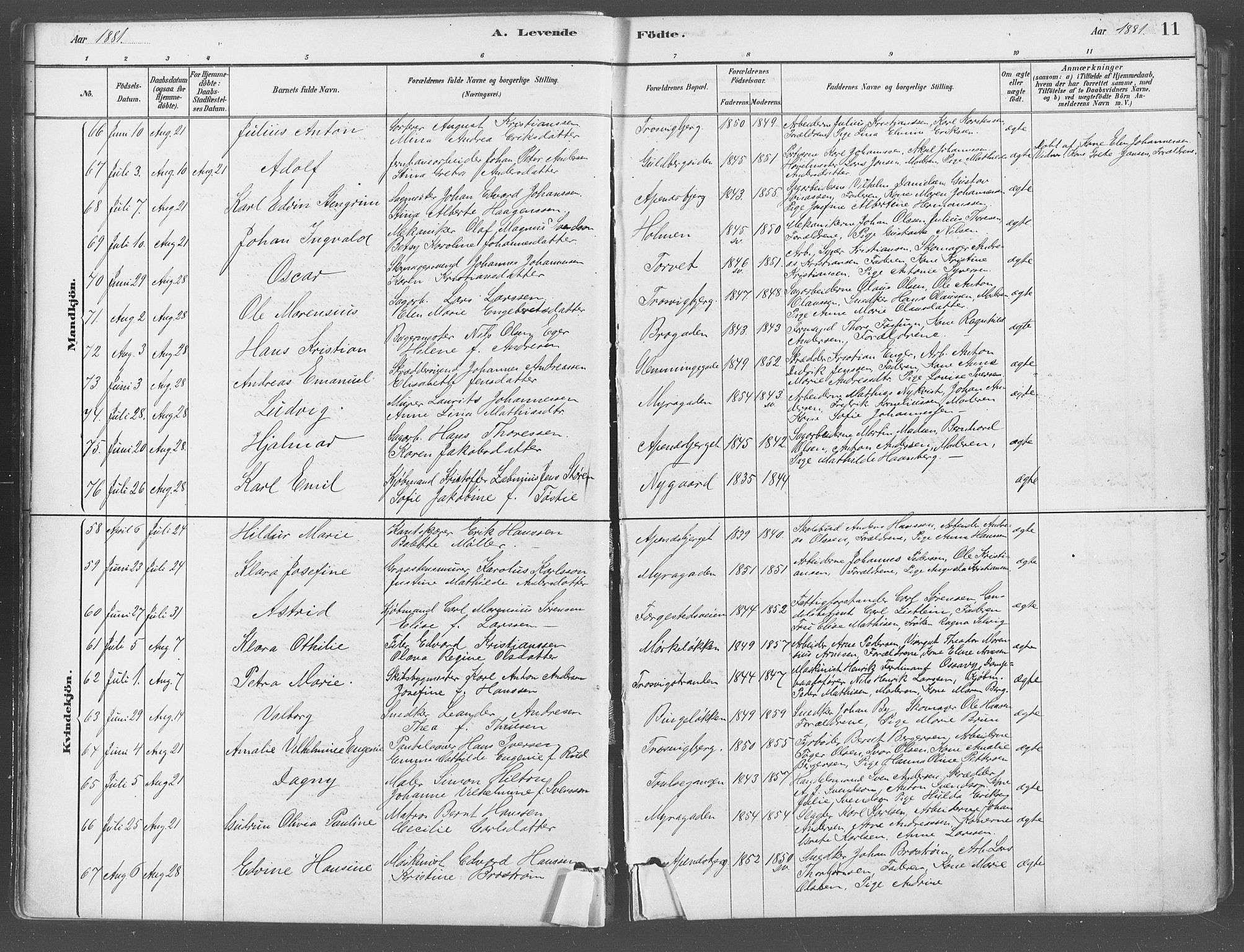 Fredrikstad domkirkes prestekontor Kirkebøker, AV/SAO-A-10906/G/Ga/L0003: Klokkerbok nr. 3, 1880-1900, s. 11