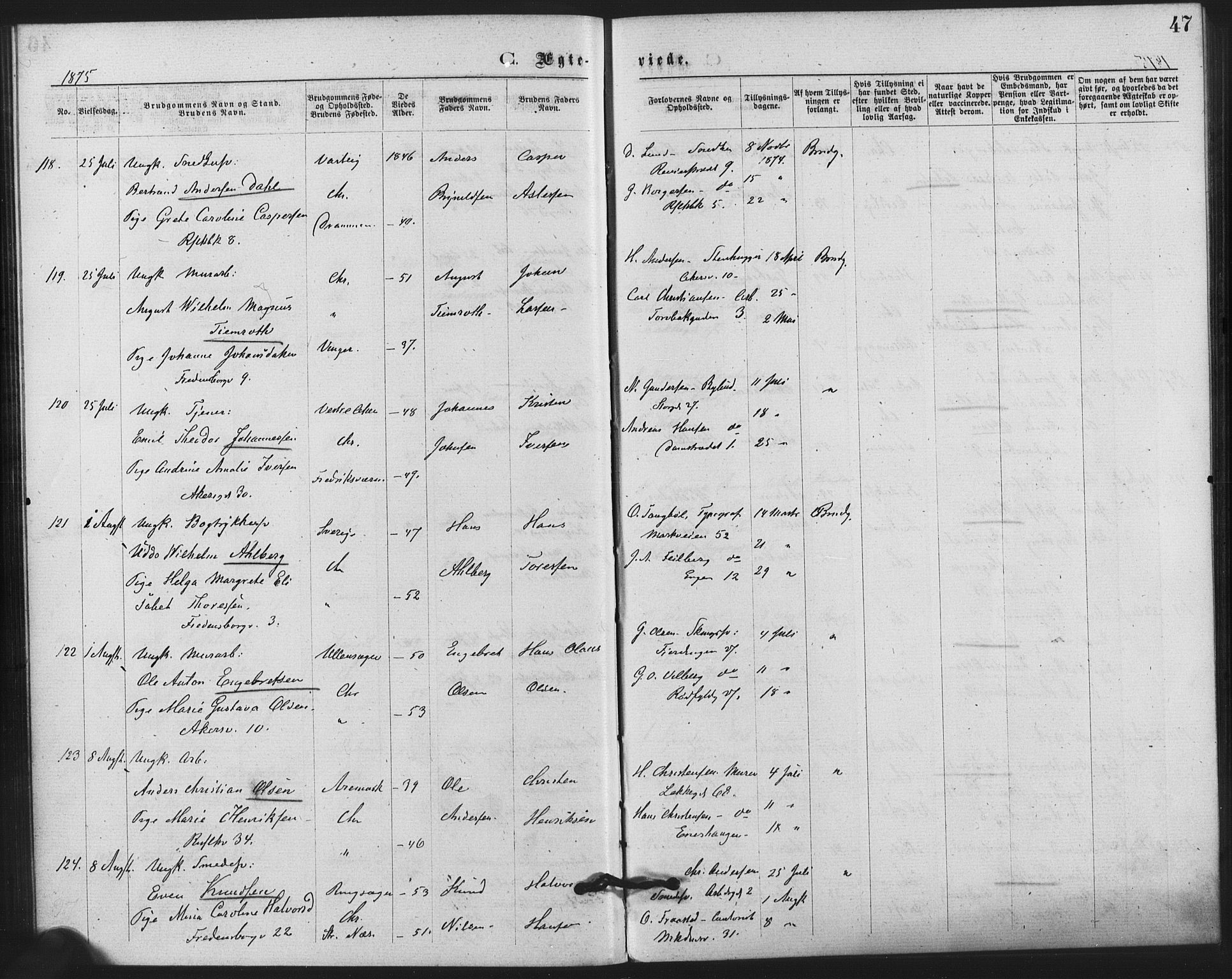 Trefoldighet prestekontor Kirkebøker, AV/SAO-A-10882/F/Fc/L0002: Ministerialbok nr. III 2, 1874-1881, s. 47
