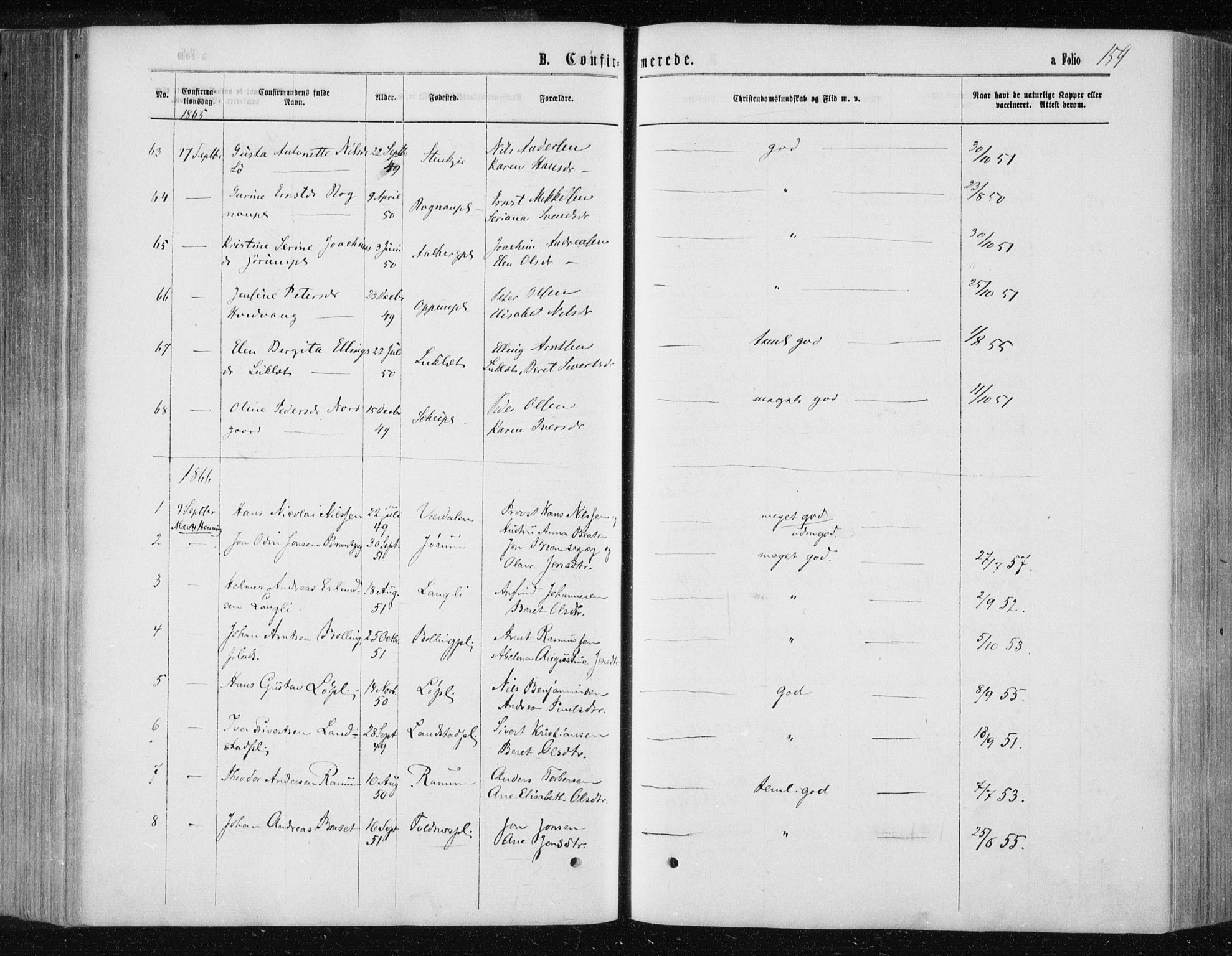 Ministerialprotokoller, klokkerbøker og fødselsregistre - Nord-Trøndelag, SAT/A-1458/735/L0345: Ministerialbok nr. 735A08 /1, 1863-1872, s. 159