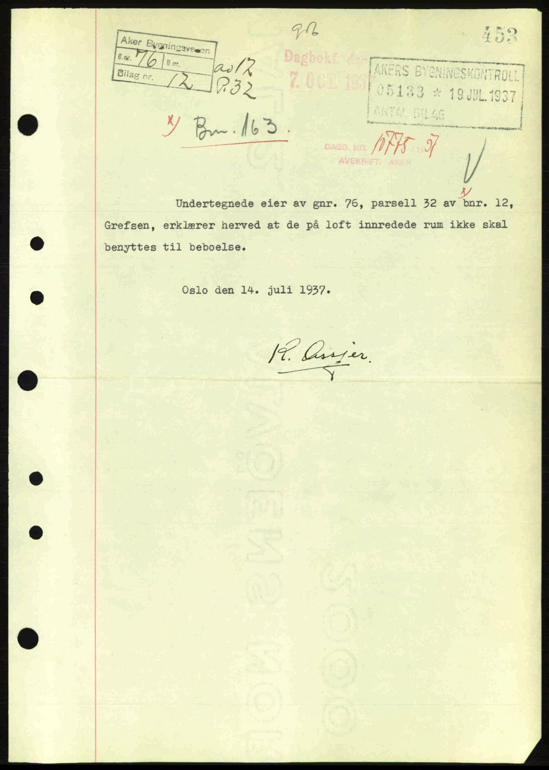 Aker herredsskriveri, SAO/A-10896/G/Gb/Gba/Gbab/L0017: Pantebok nr. A148, 1937-1937, Dagboknr: 10775/1937