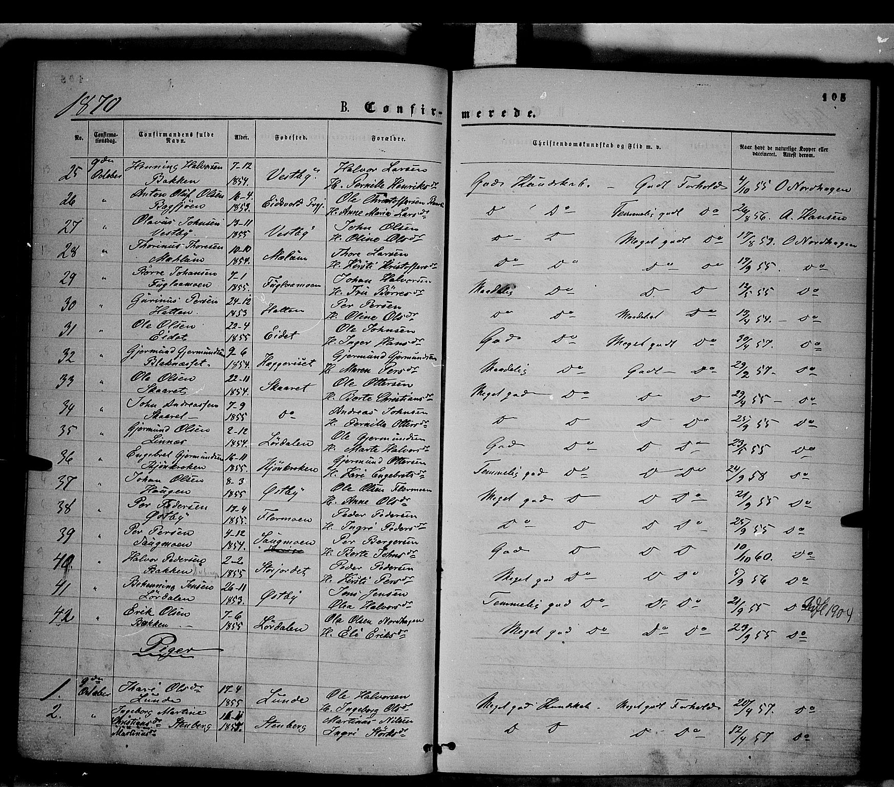 Trysil prestekontor, AV/SAH-PREST-046/H/Ha/Haa/L0006: Ministerialbok nr. 6, 1866-1873, s. 105
