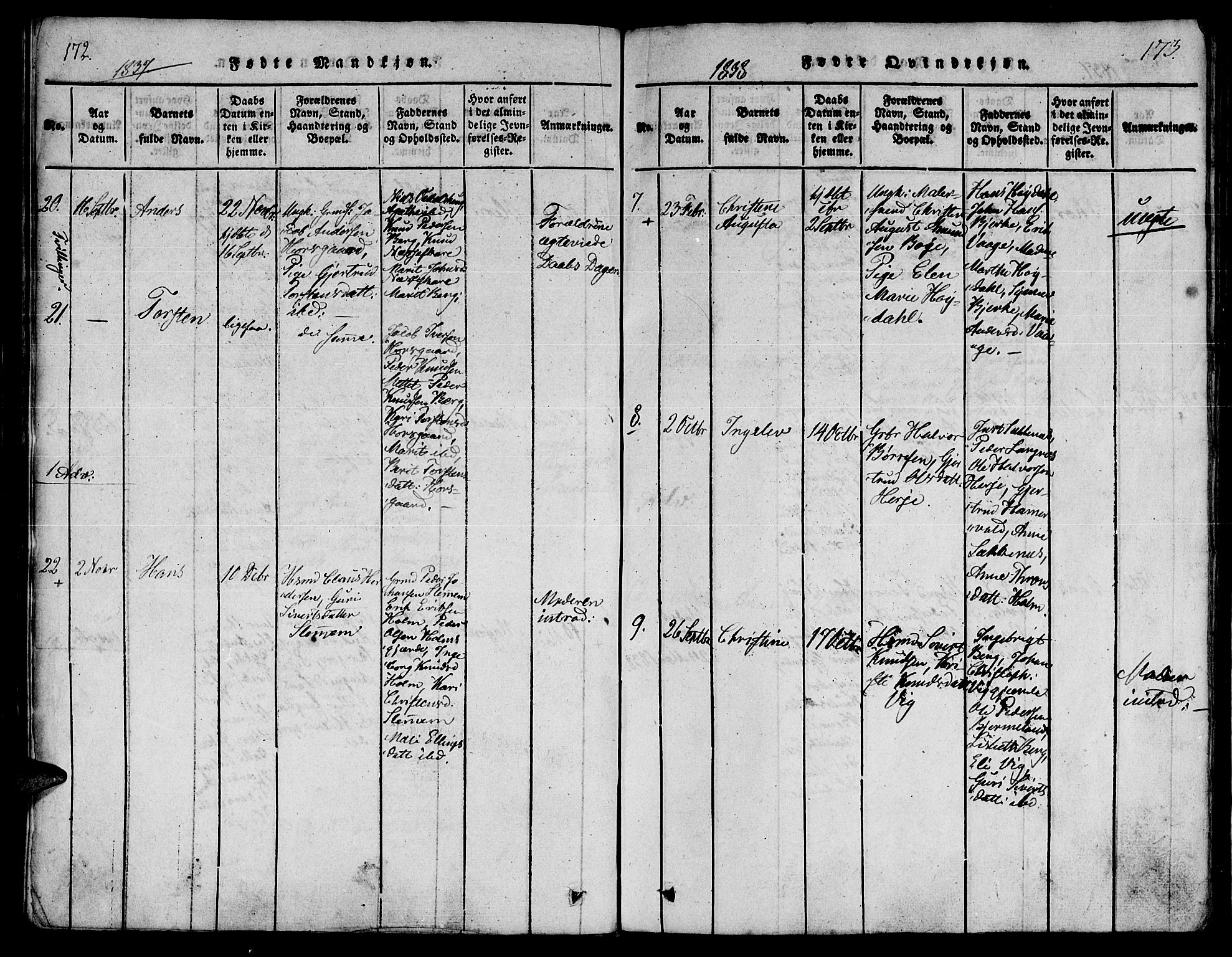 Ministerialprotokoller, klokkerbøker og fødselsregistre - Møre og Romsdal, AV/SAT-A-1454/547/L0602: Ministerialbok nr. 547A04, 1818-1845, s. 172-173