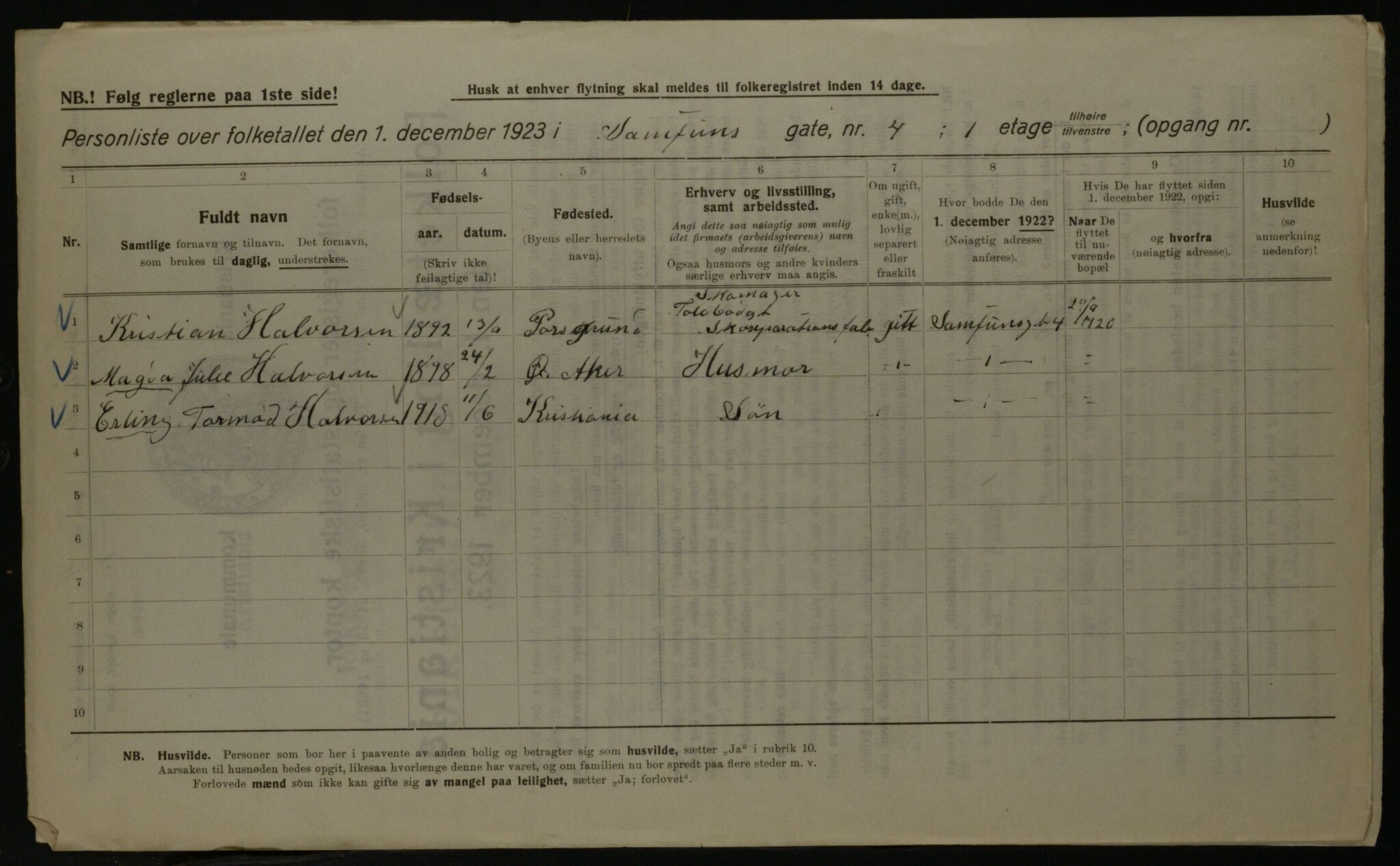 OBA, Kommunal folketelling 1.12.1923 for Kristiania, 1923, s. 95823