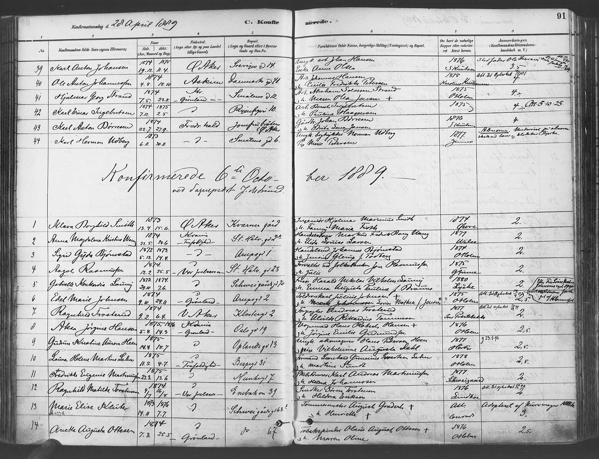 Gamlebyen prestekontor Kirkebøker, AV/SAO-A-10884/F/Fa/L0006: Ministerialbok nr. 6, 1881-1890, s. 91
