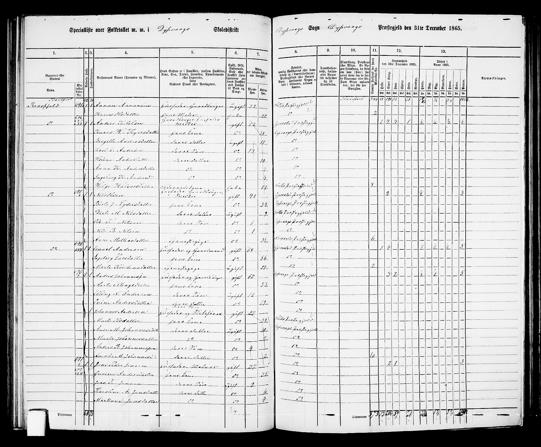 RA, Folketelling 1865 for 0915P Dypvåg prestegjeld, 1865, s. 89