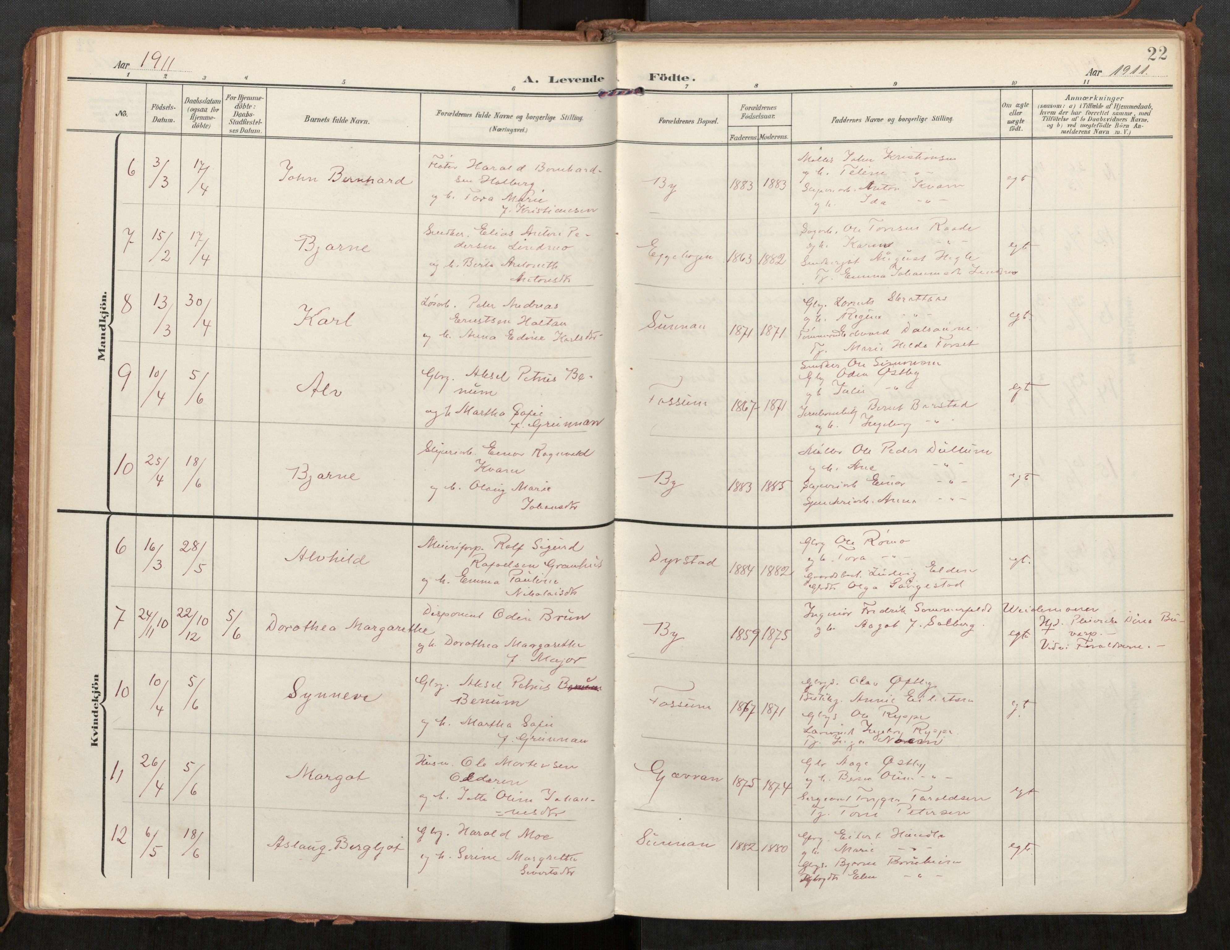 Steinkjer sokneprestkontor, AV/SAT-A-1541/01/H/Ha/Haa/L0002: Ministerialbok nr. 2, 1907-1917, s. 22