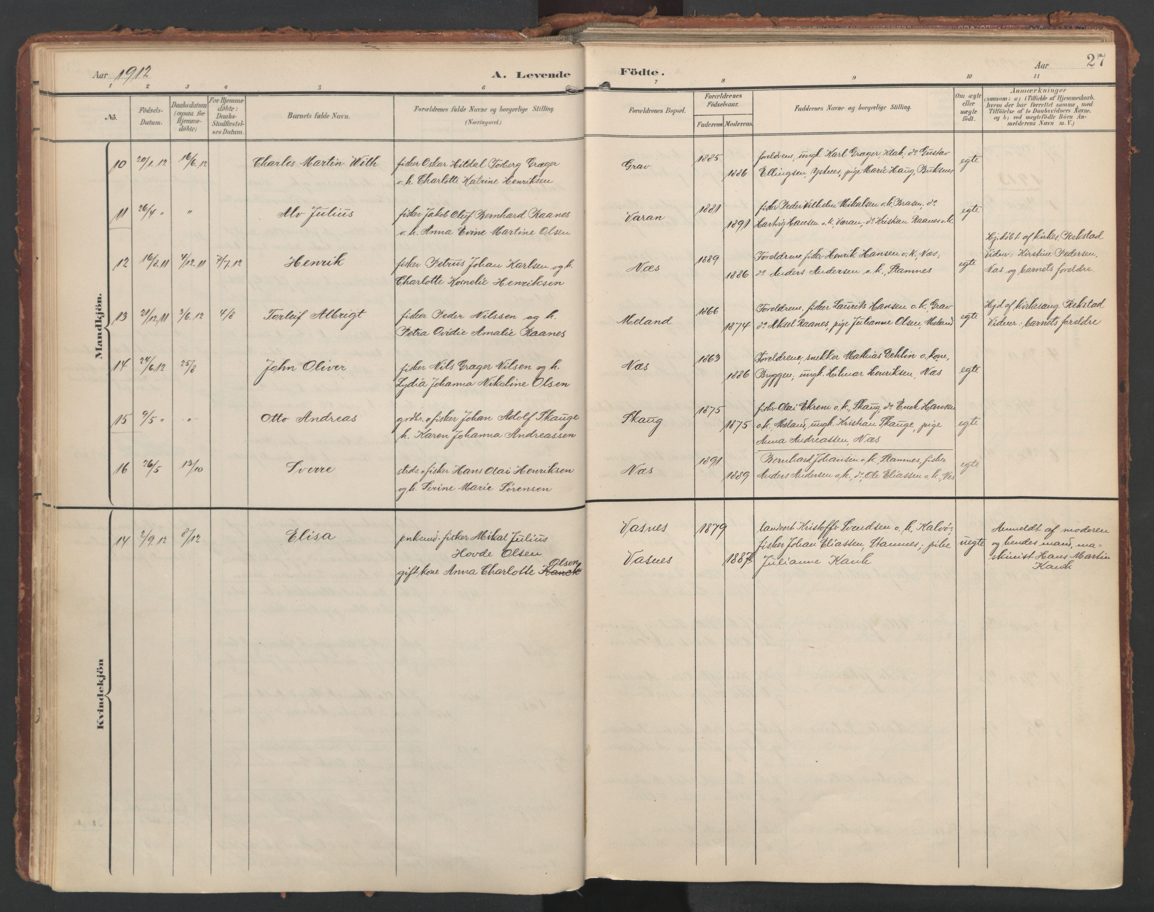 Ministerialprotokoller, klokkerbøker og fødselsregistre - Nordland, AV/SAT-A-1459/808/L0129: Ministerialbok nr. 808A02, 1903-1931, s. 27