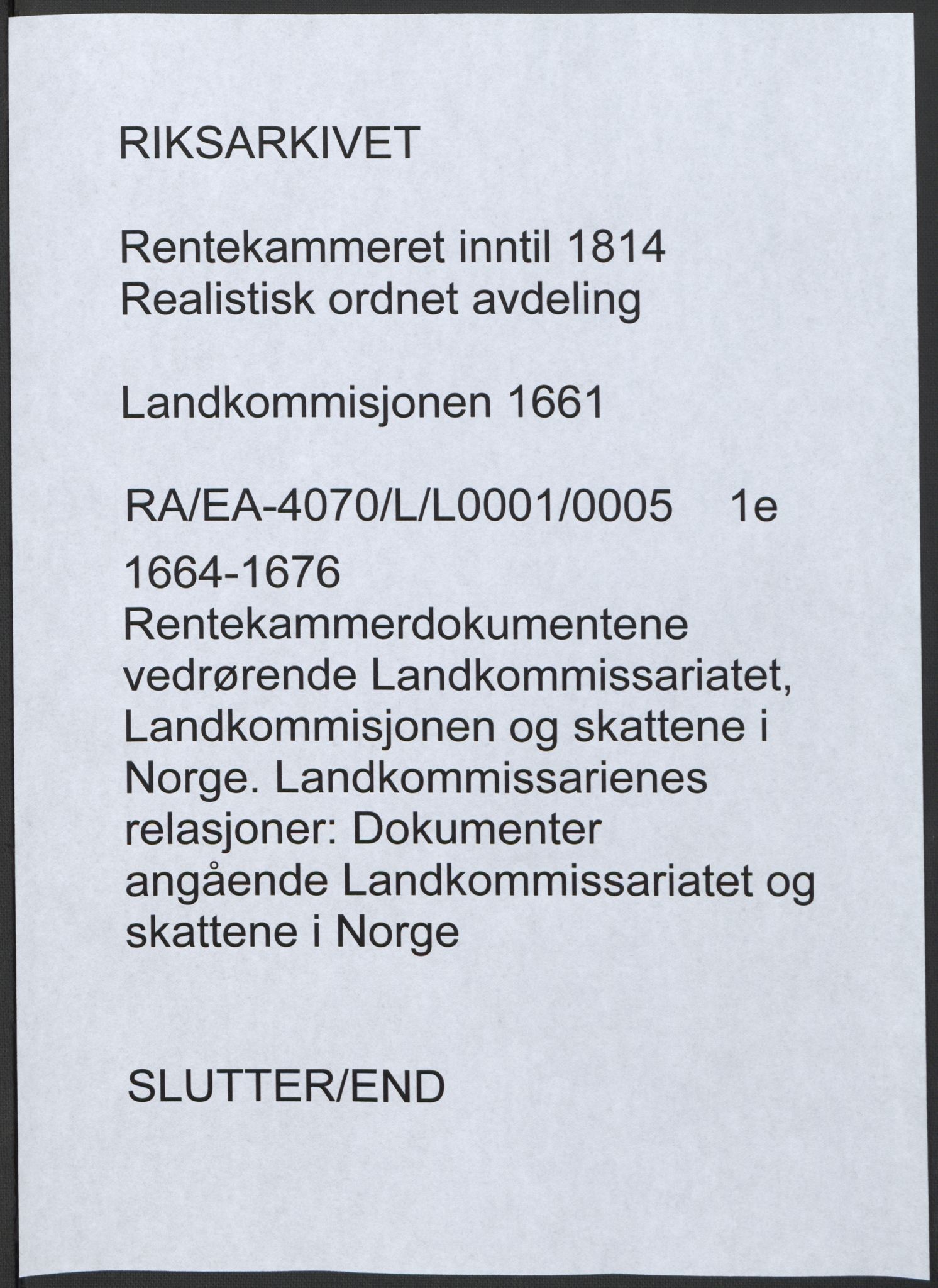 Rentekammeret inntil 1814, Realistisk ordnet avdeling, AV/RA-EA-4070/L/L0001/0005: Rentekammerdokumentene vedrørende Landkommissariatet, Landkommisjonen og skattene i Norge. Landkommissarienes relasjoner: / Dokumenter angående Landkommissariatet og skattene i Norge, 1664-1676