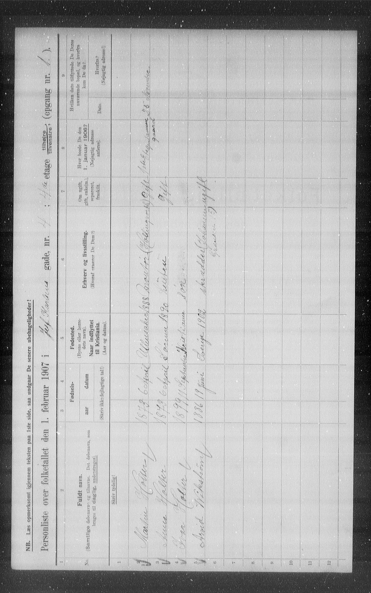 OBA, Kommunal folketelling 1.2.1907 for Kristiania kjøpstad, 1907, s. 23940