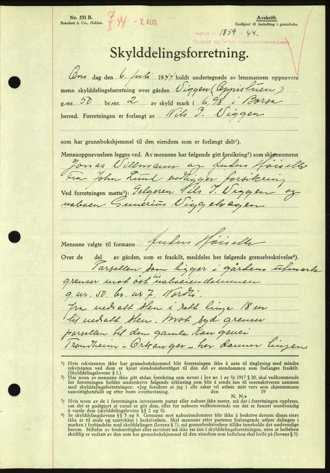 Strinda og Selbu sorenskriveri, SAT/A-0015/2/2C: Pantebok nr. A9, 1944-1945, Dagboknr: 1859/1944