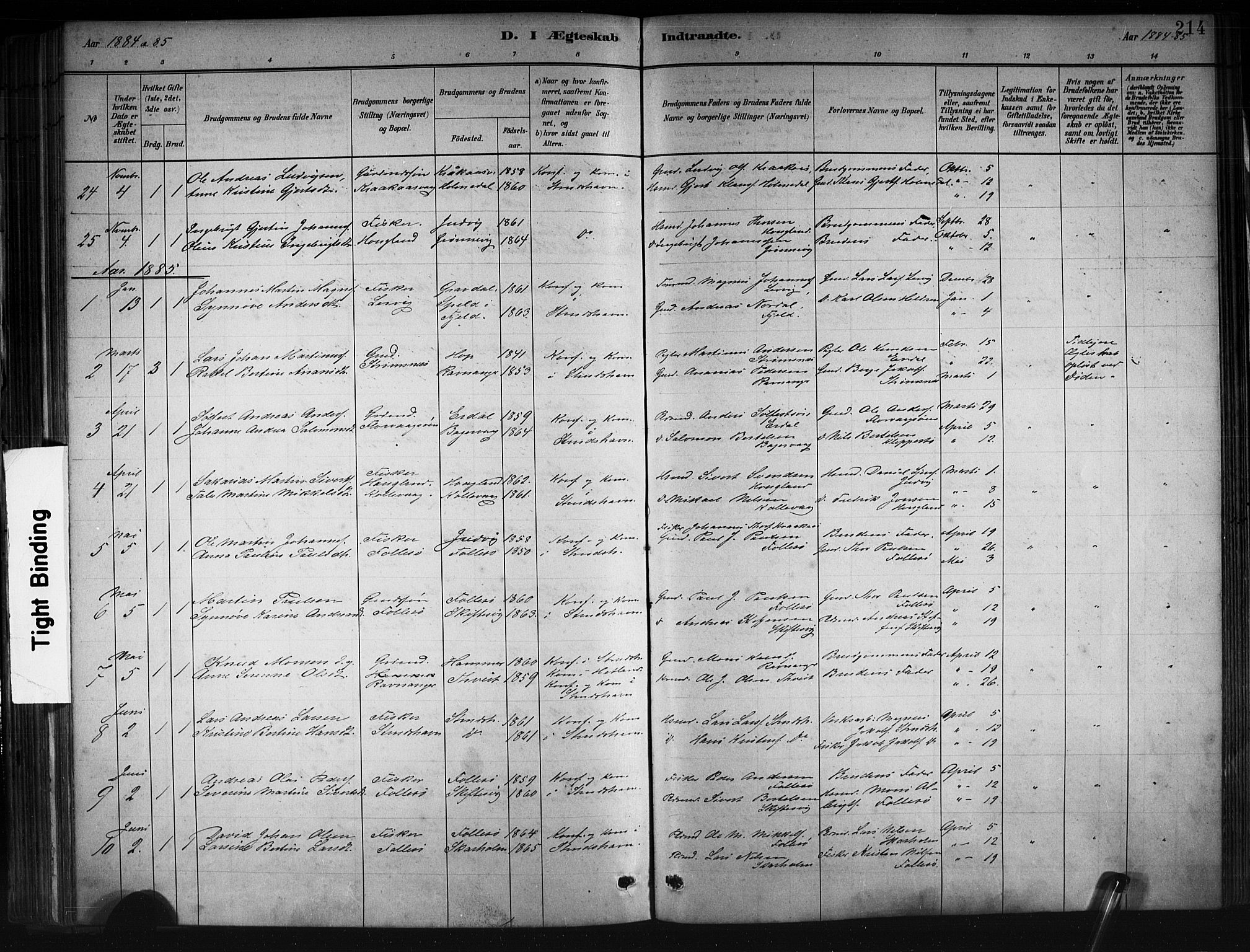 Askøy Sokneprestembete, AV/SAB-A-74101/H/Ha/Hab/Haba/L0008: Klokkerbok nr. A 8, 1882-1893, s. 214