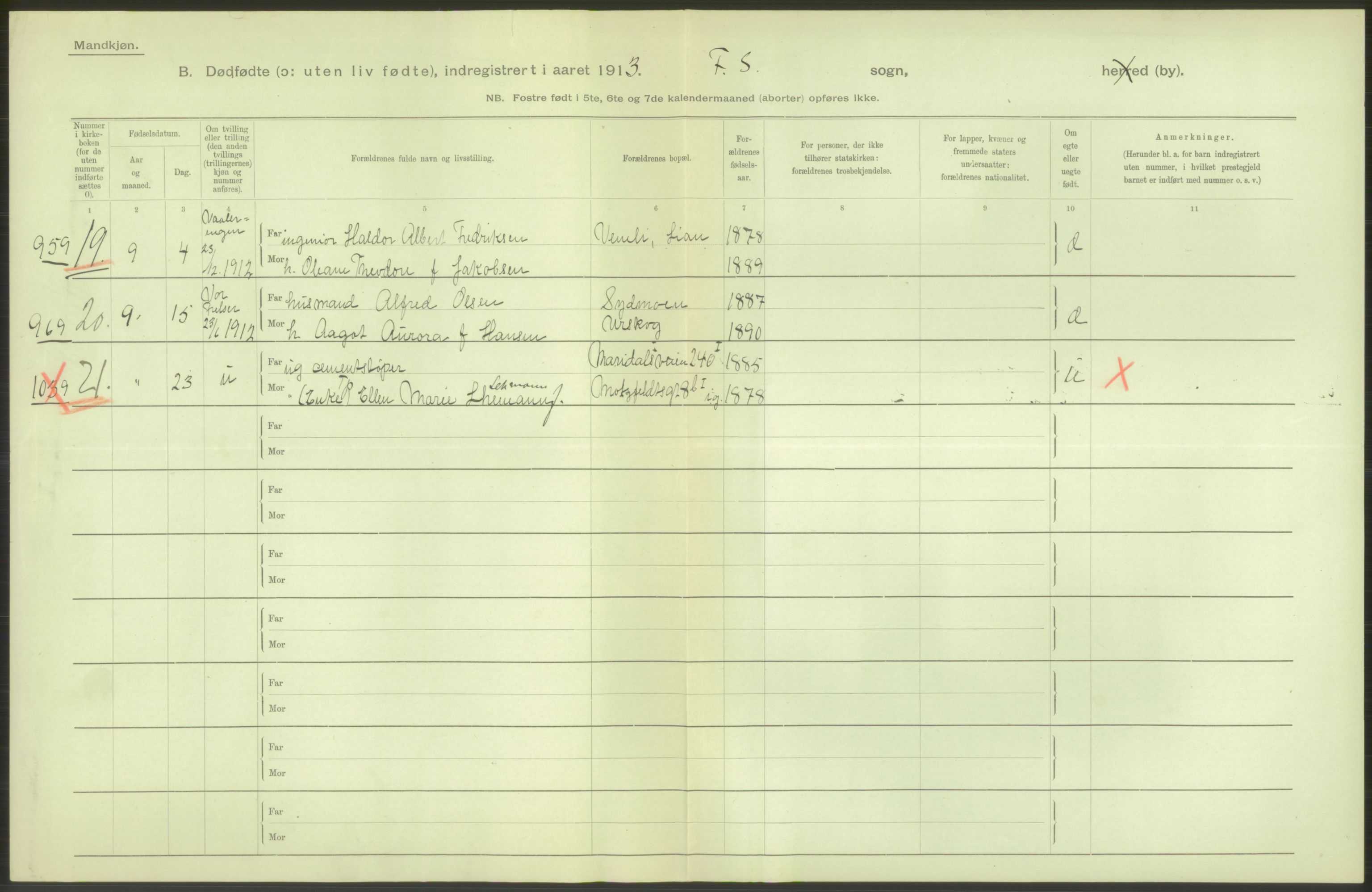 Statistisk sentralbyrå, Sosiodemografiske emner, Befolkning, AV/RA-S-2228/D/Df/Dfb/Dfbc/L0010: Kristiania: Døde, dødfødte., 1913, s. 10
