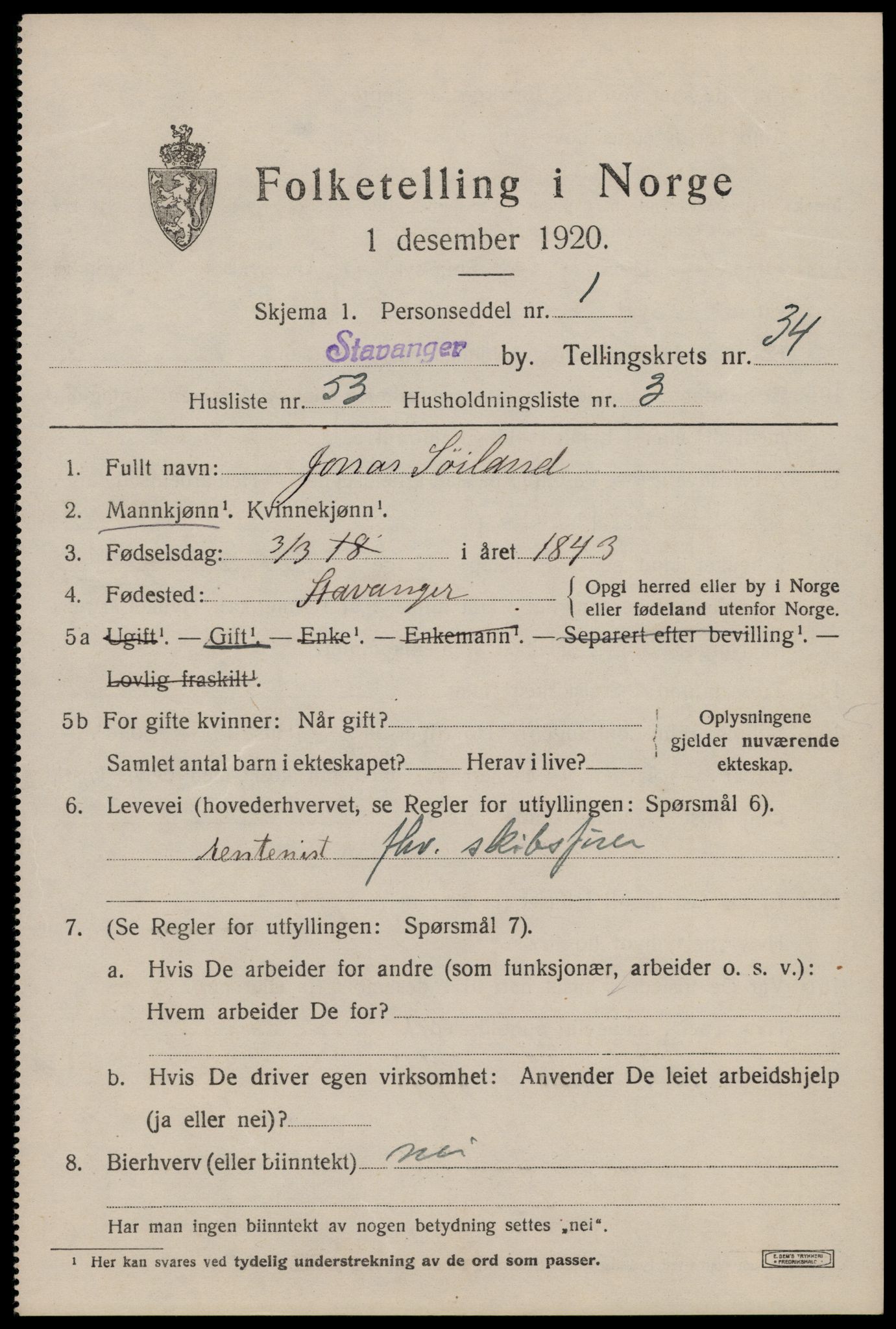 SAST, Folketelling 1920 for 1103 Stavanger kjøpstad, 1920, s. 93210