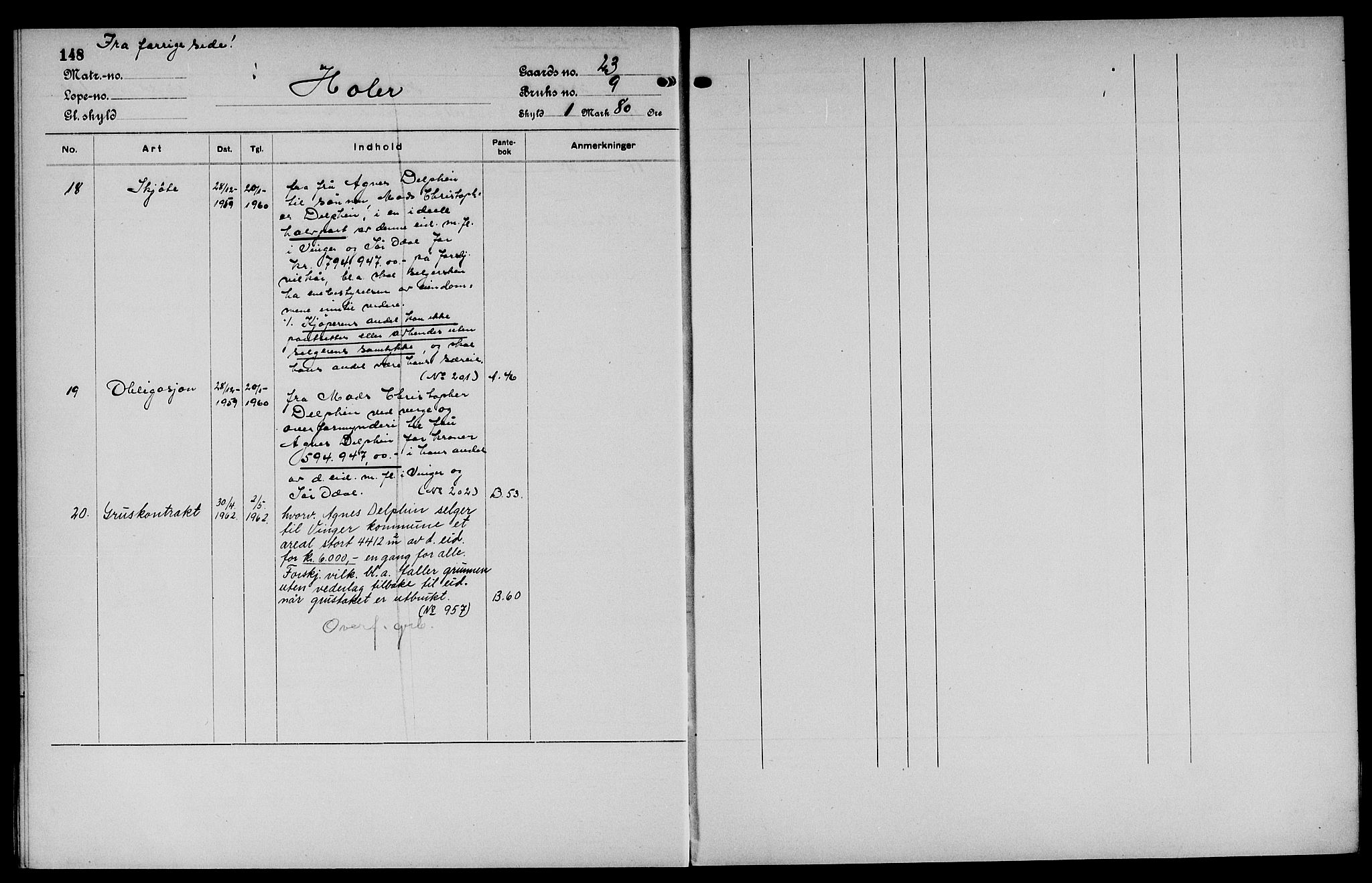 Vinger og Odal sorenskriveri, SAH/TING-022/H/Ha/Hac/Hacc/L0004: Panteregister nr. 3.4, 1923, s. 148