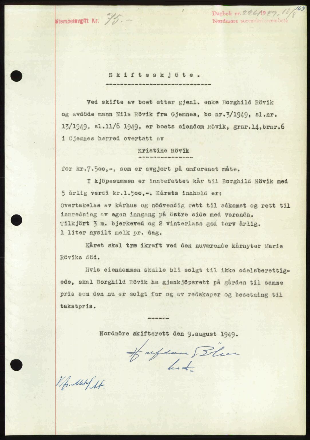 Nordmøre sorenskriveri, AV/SAT-A-4132/1/2/2Ca: Pantebok nr. A112, 1949-1949, Dagboknr: 2261/1949