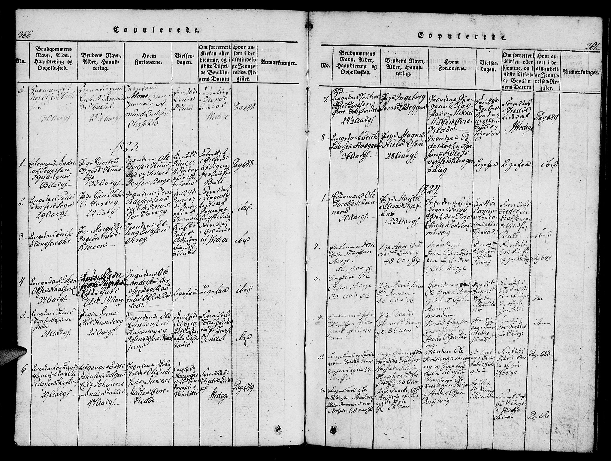 Ministerialprotokoller, klokkerbøker og fødselsregistre - Møre og Romsdal, AV/SAT-A-1454/573/L0873: Klokkerbok nr. 573C01, 1819-1834, s. 366-367