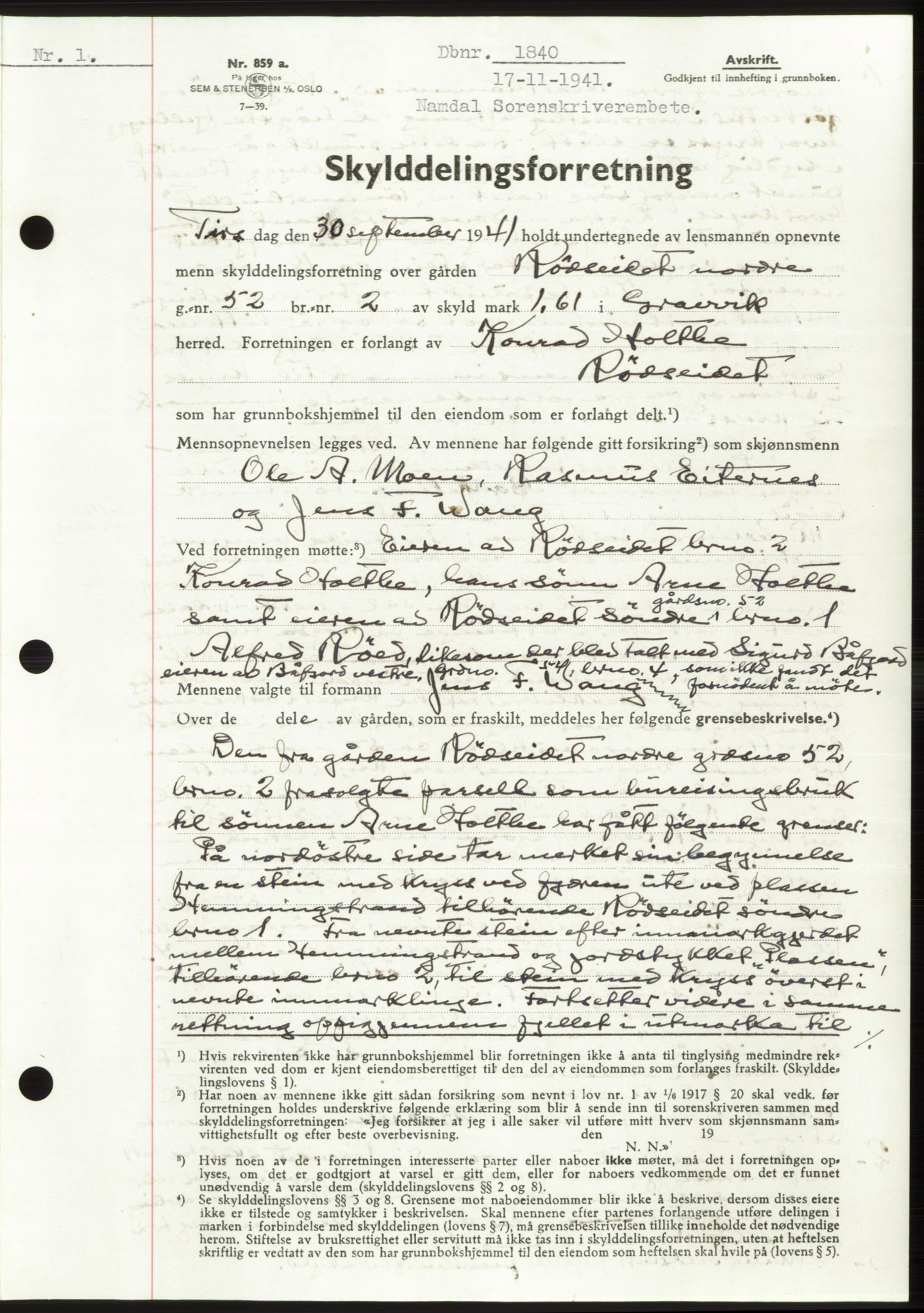 Namdal sorenskriveri, SAT/A-4133/1/2/2C: Pantebok nr. -, 1941-1942, Dagboknr: 1840/1941