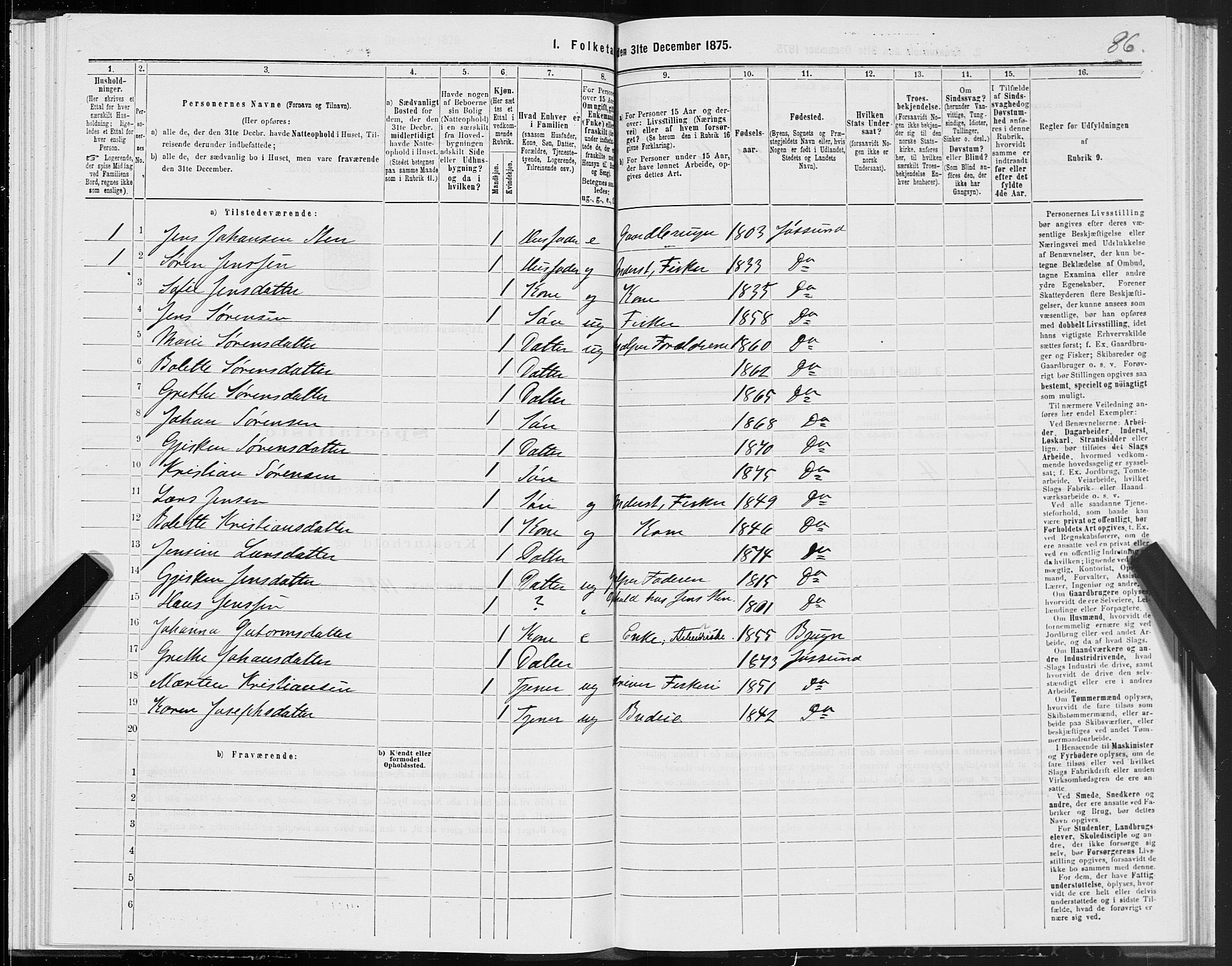 SAT, Folketelling 1875 for 1630P Aafjorden prestegjeld, 1875, s. 4086