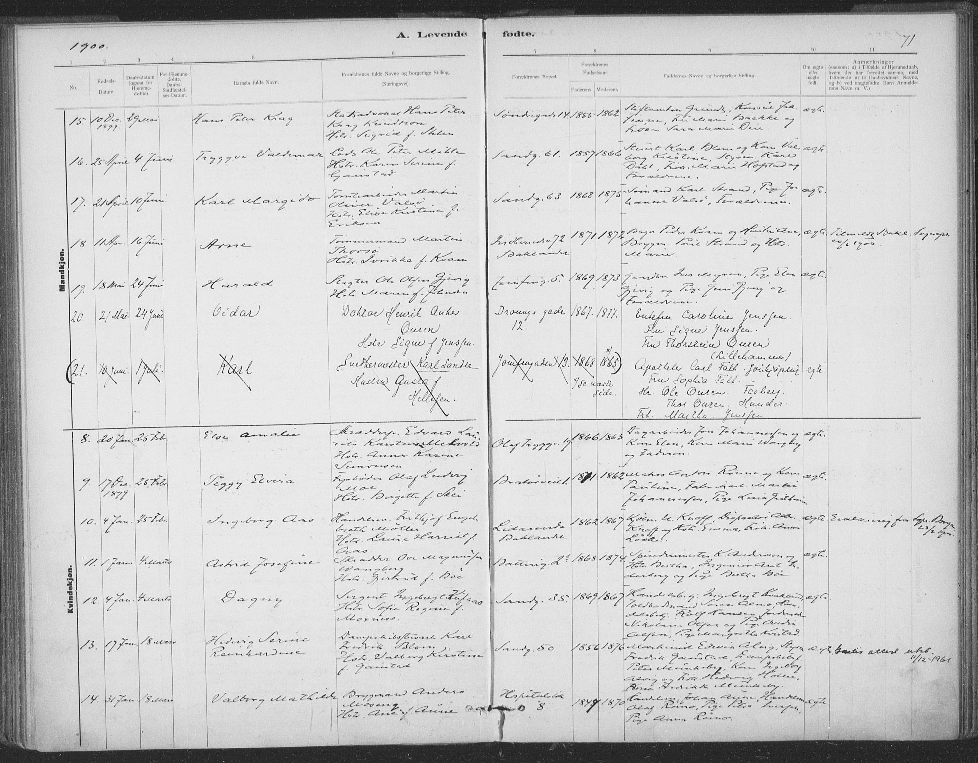 Ministerialprotokoller, klokkerbøker og fødselsregistre - Sør-Trøndelag, SAT/A-1456/602/L0122: Ministerialbok nr. 602A20, 1892-1908, s. 71