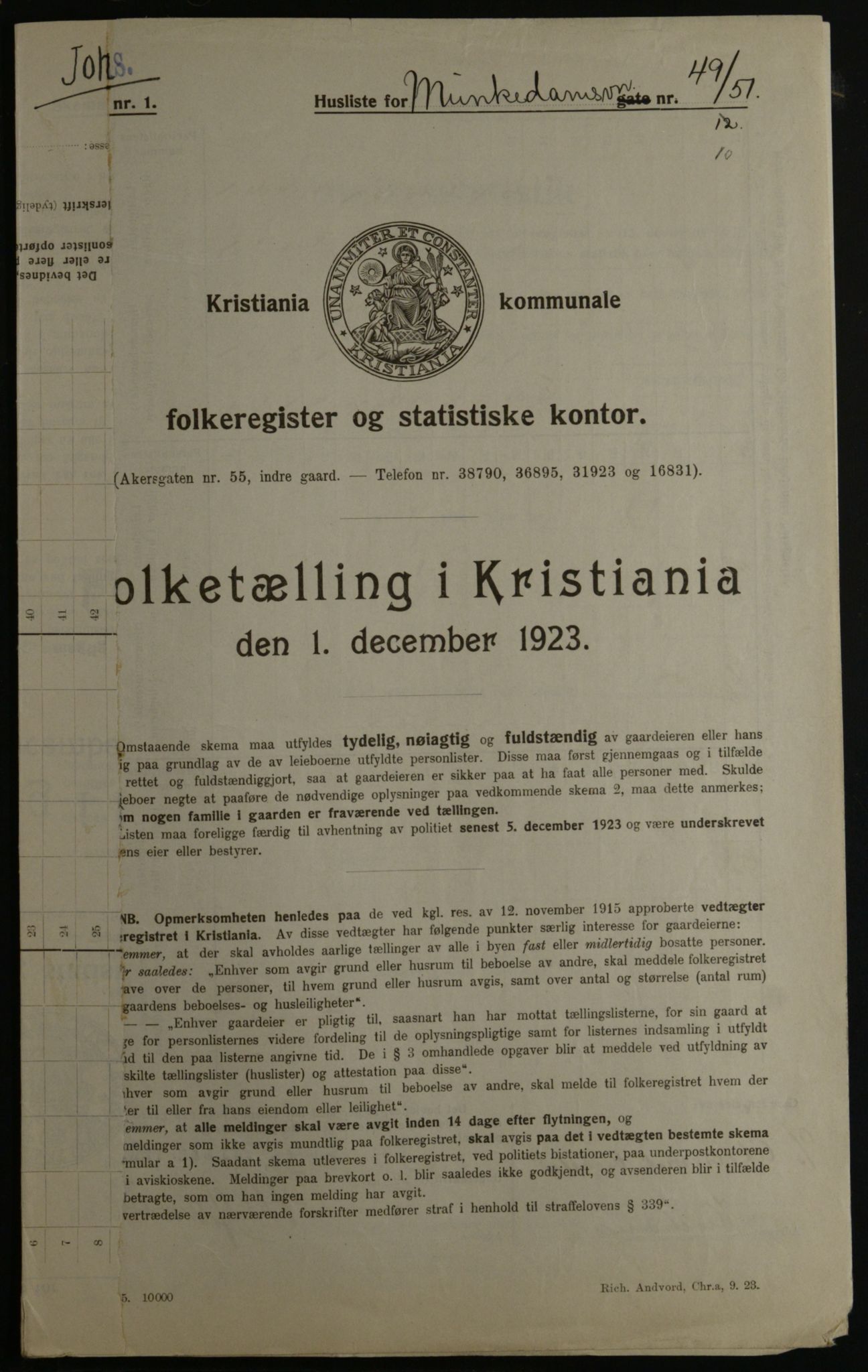 OBA, Kommunal folketelling 1.12.1923 for Kristiania, 1923, s. 74335