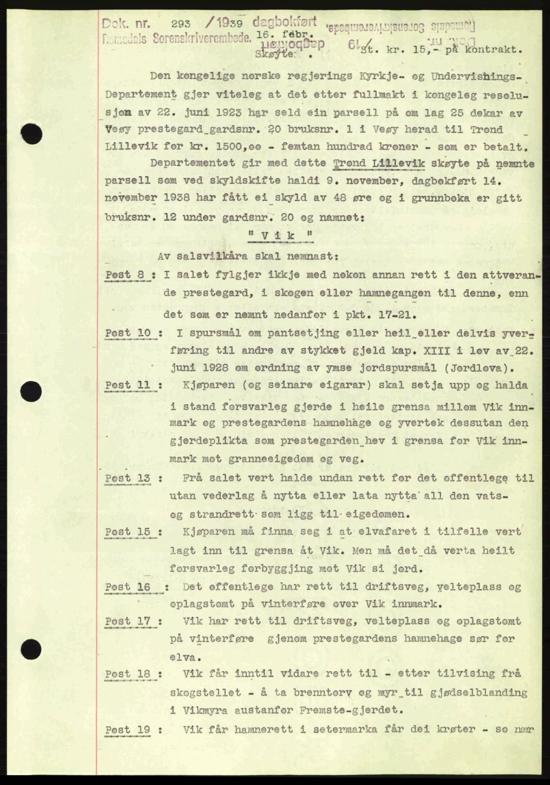 Romsdal sorenskriveri, AV/SAT-A-4149/1/2/2C: Pantebok nr. A6, 1938-1939, Dagboknr: 293/1939