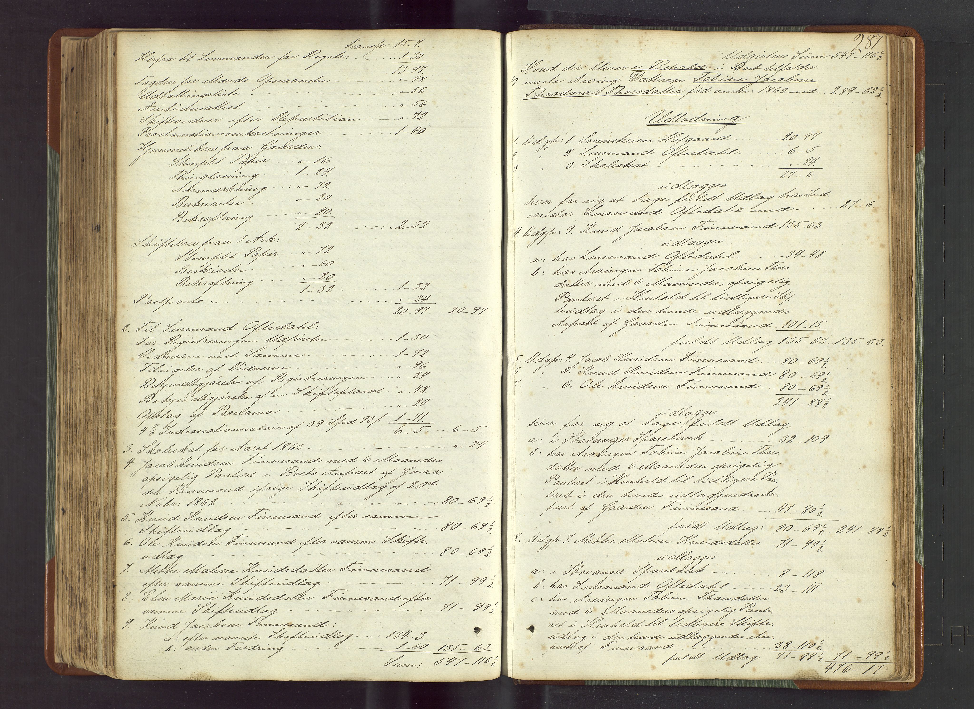 Ryfylke tingrett, AV/SAST-A-100055/001/IV/IVF/L0012a: Skifteforhandlingsprotokoll D1 Høle og Rennesøy, 1847-1880, s. 287