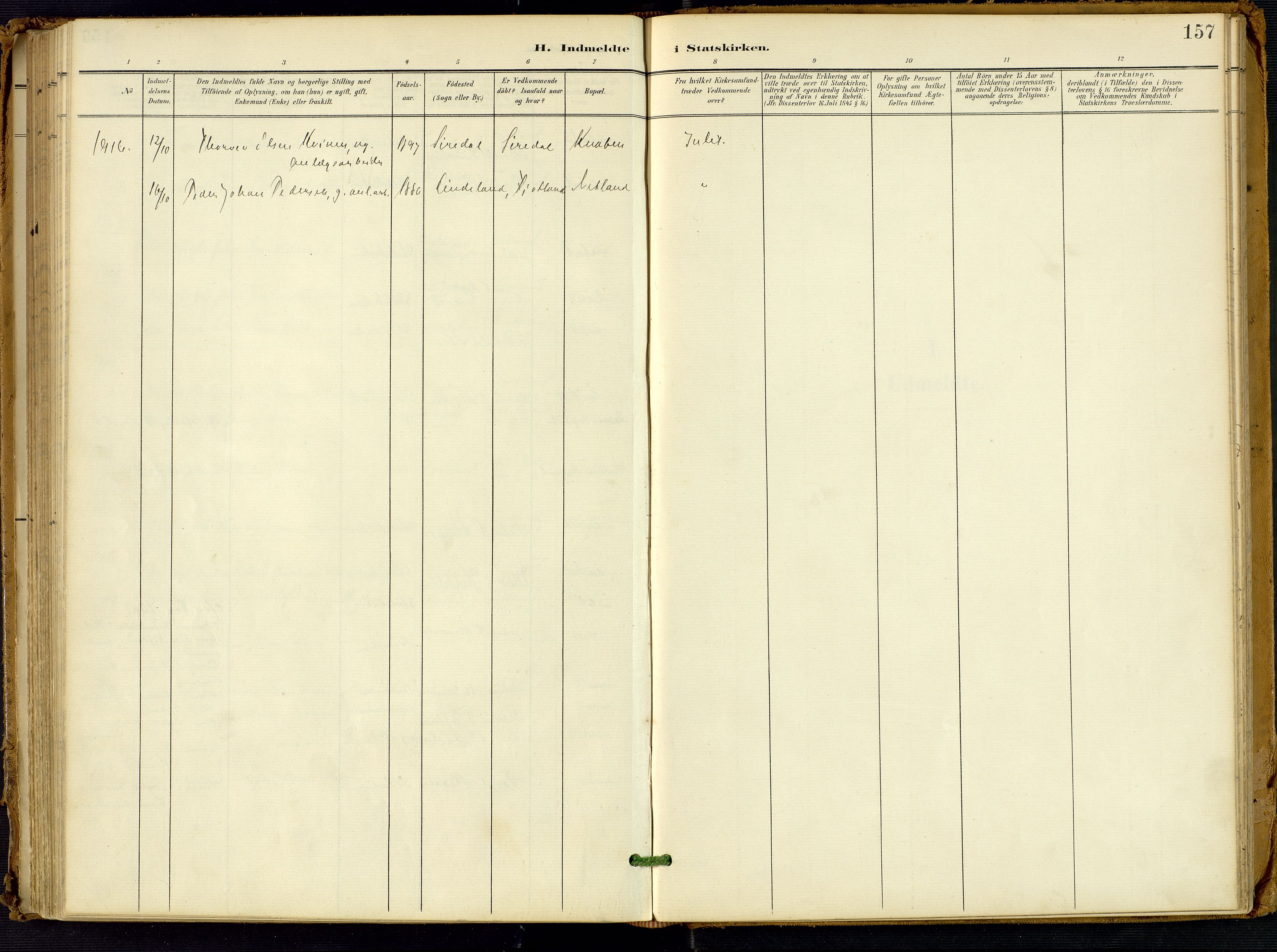 Fjotland sokneprestkontor, SAK/1111-0010/F/Fa/L0003: Ministerialbok nr. A 3, 1899-1917, s. 157