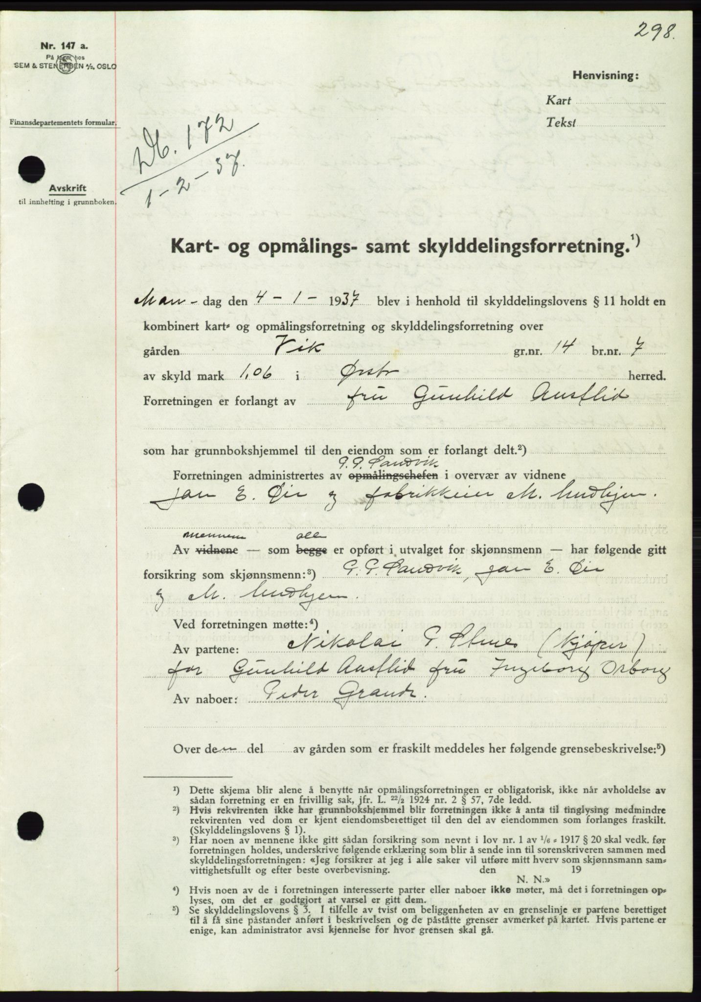 Søre Sunnmøre sorenskriveri, SAT/A-4122/1/2/2C/L0062: Pantebok nr. 56, 1936-1937, Dagboknr: 172/1937