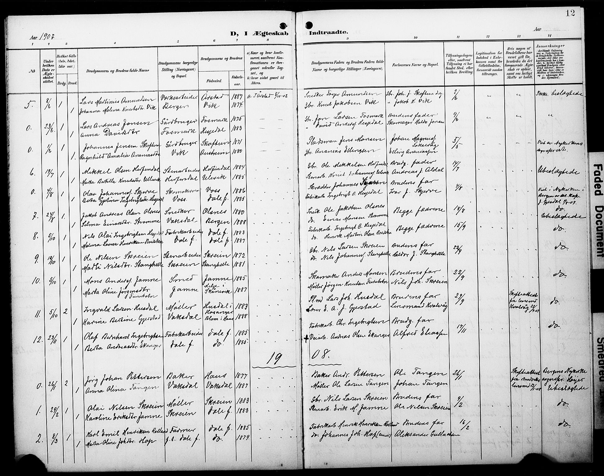 Bruvik Sokneprestembete, AV/SAB-A-74701/H/Hab: Klokkerbok nr. A 3, 1901-1928, s. 12
