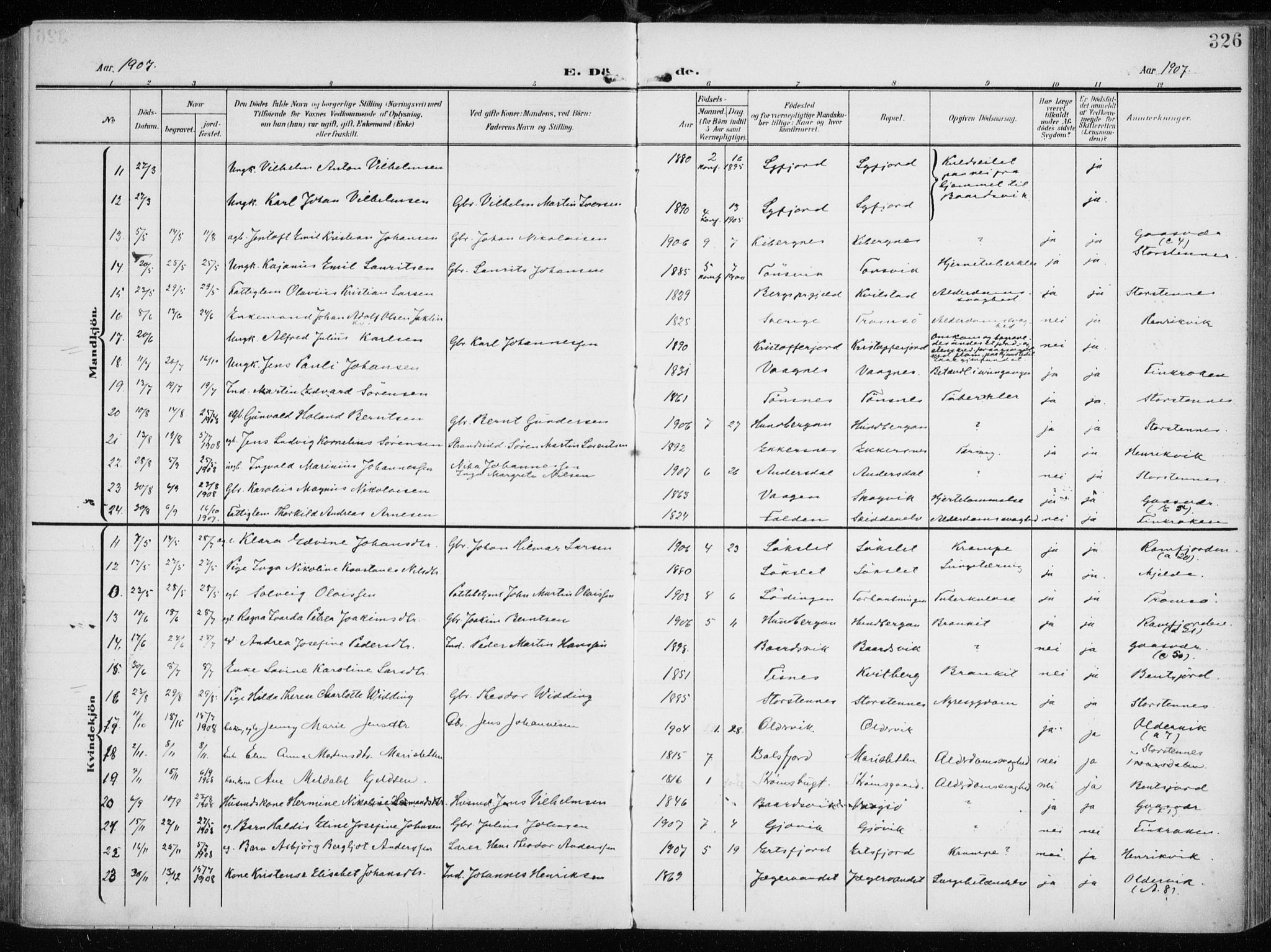 Tromsøysund sokneprestkontor, AV/SATØ-S-1304/G/Ga/L0007kirke: Ministerialbok nr. 7, 1907-1914, s. 326