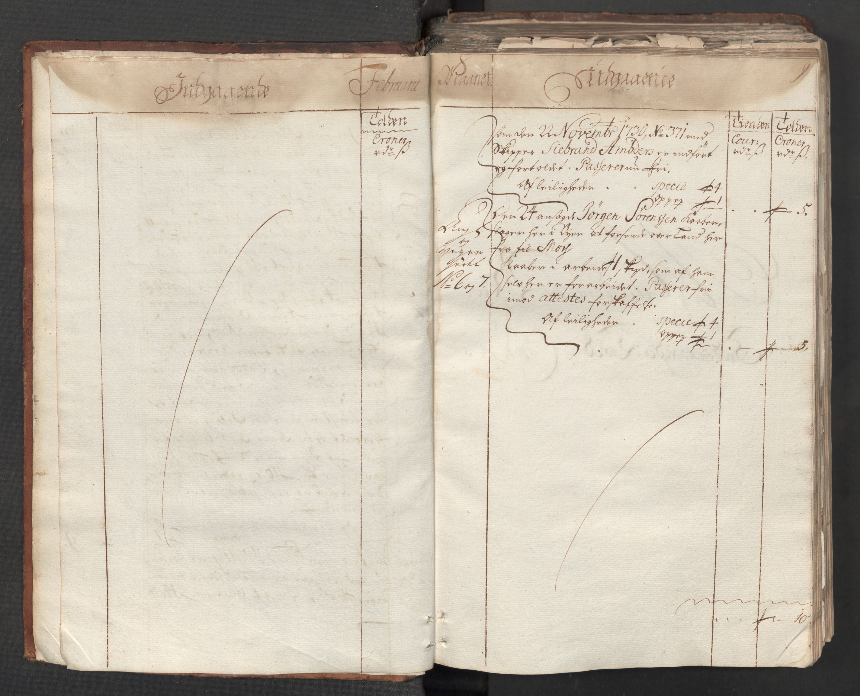 Generaltollkammeret, tollregnskaper, AV/RA-EA-5490/R06/L0012/0001: Tollregnskaper Kristiania / Hovedtollbok, 1731, s. 8b-9a