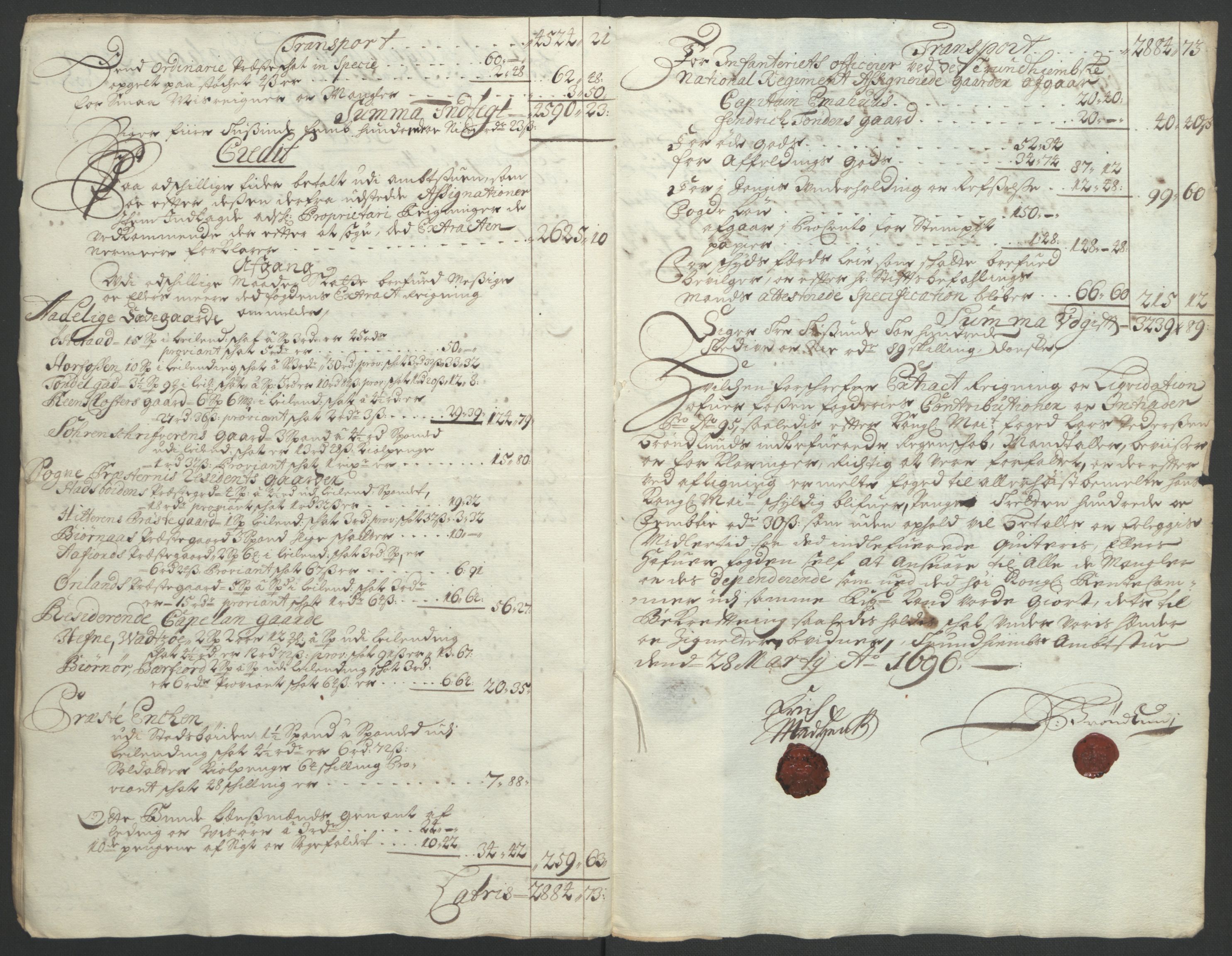 Rentekammeret inntil 1814, Reviderte regnskaper, Fogderegnskap, RA/EA-4092/R57/L3851: Fogderegnskap Fosen, 1695-1696, s. 14