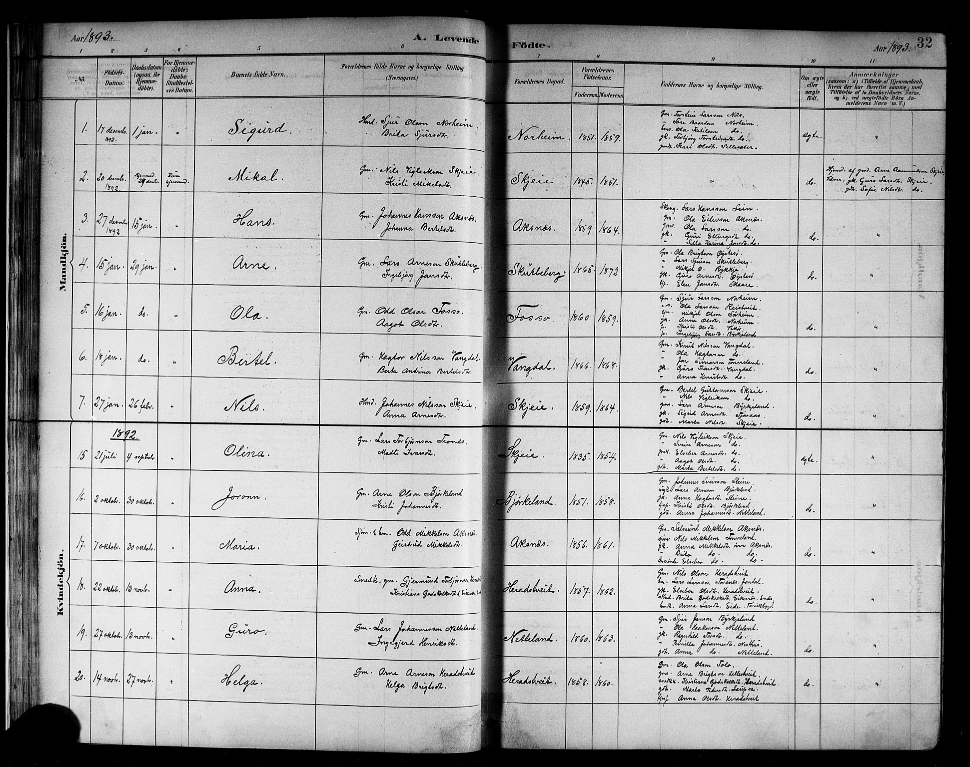 Kvam sokneprestembete, AV/SAB-A-76201/H/Hab: Klokkerbok nr. B 3, 1884-1916, s. 32